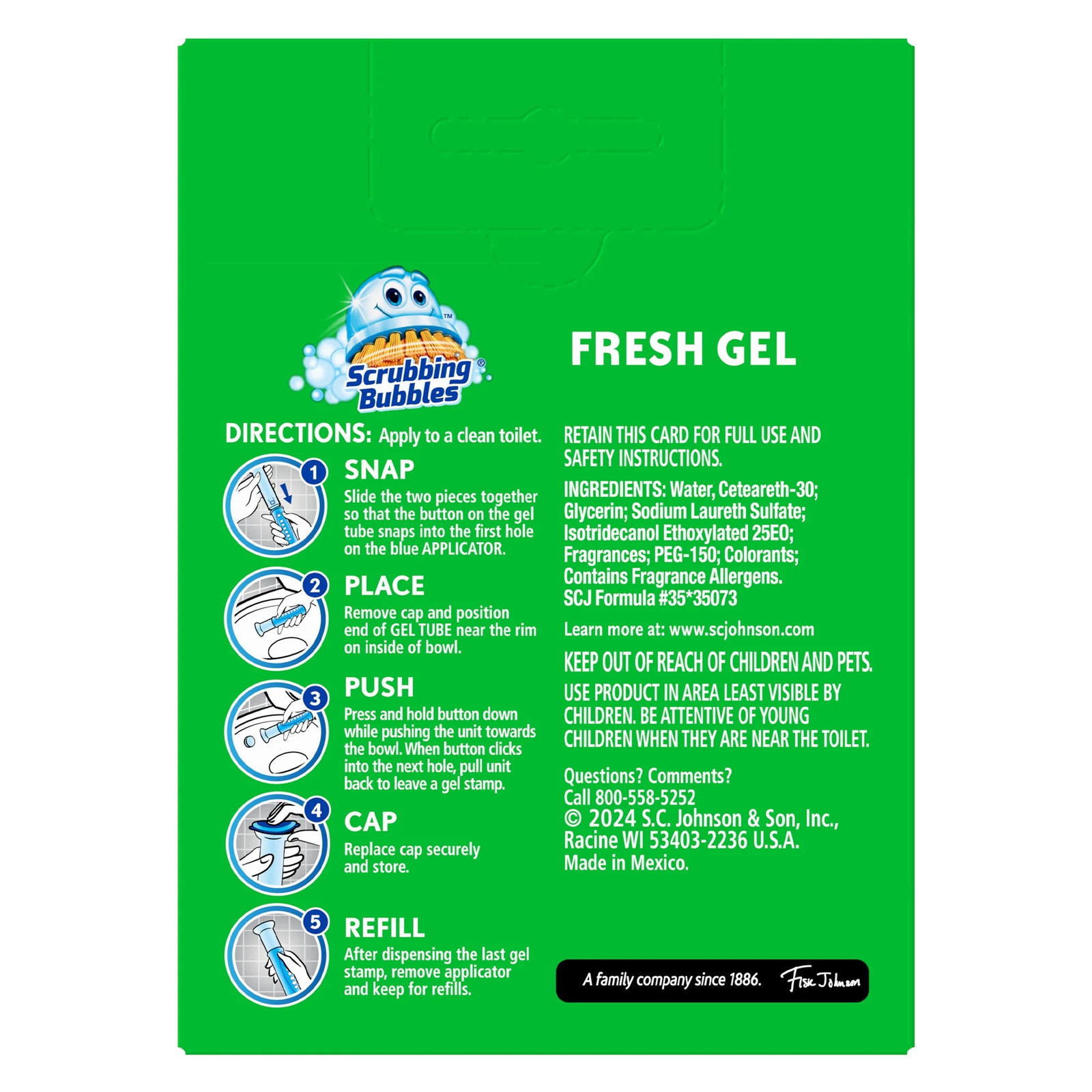 Bubbles Fresh Gel Toilet Cleaning Stamp, Rain Shower, Dispenser with 4 Refills
