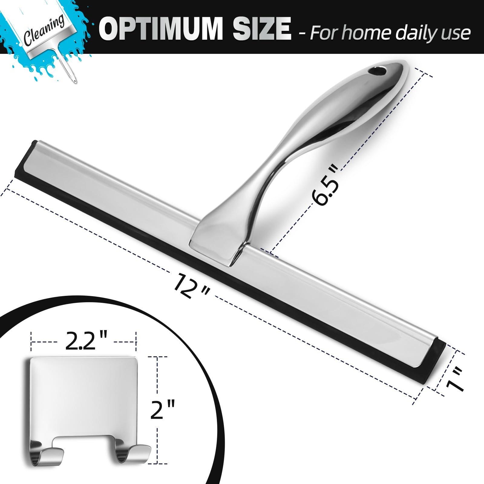 12 Inch Stainless Steel Shower Squeegee Bathroom Glass Doors Mirrors Tiles Car