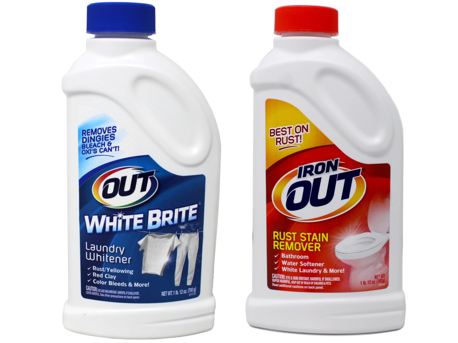OUT White Brite Laundry Whitener and Multipurpose Rust Stain Remover 28 Oz Each