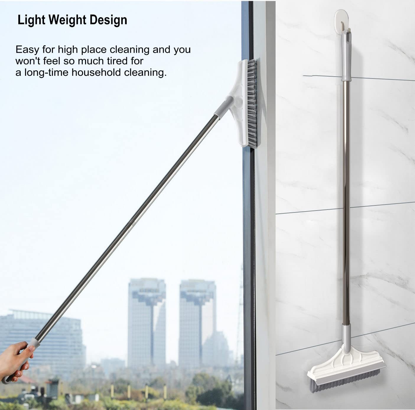 2 in 1 Floor Scrub Brush with V-Shape Stiff PVC Bristles Stainless Steel Hand…