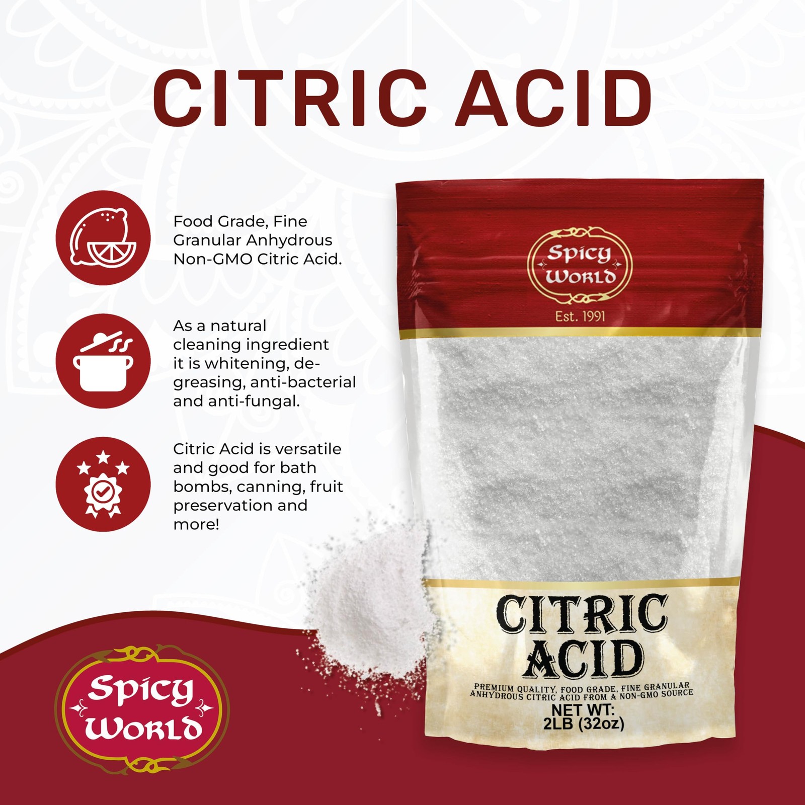 Citric Acid 2 LB Bag – 100% Pure, Food Grade & Non-GMO – Citric Acid Powder For