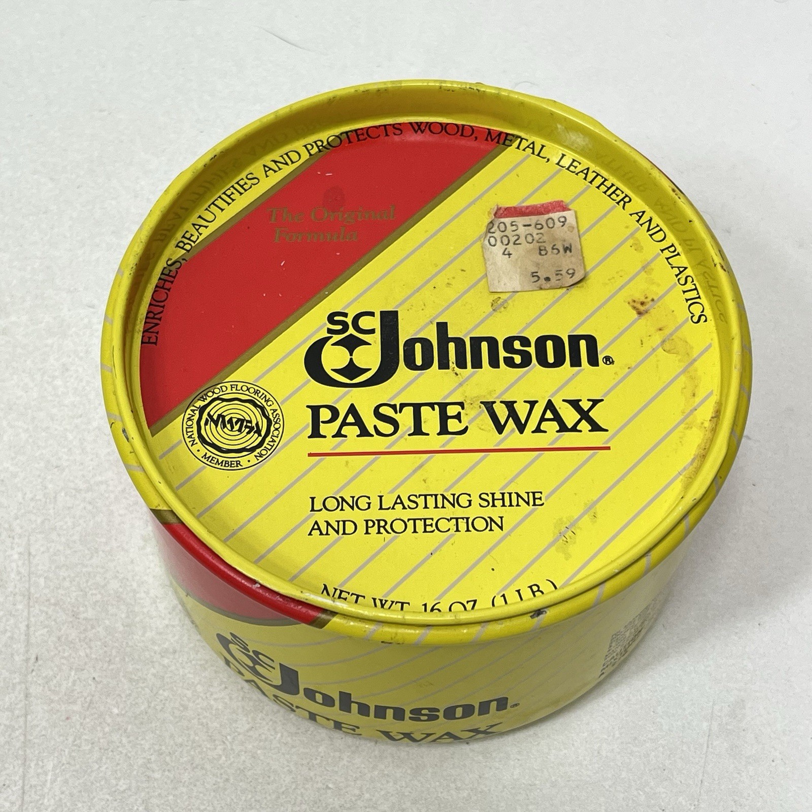 SC Johnson Paste Wax 16 oz Tin Can Original Formula 1988 Metal Wood Leather 95%