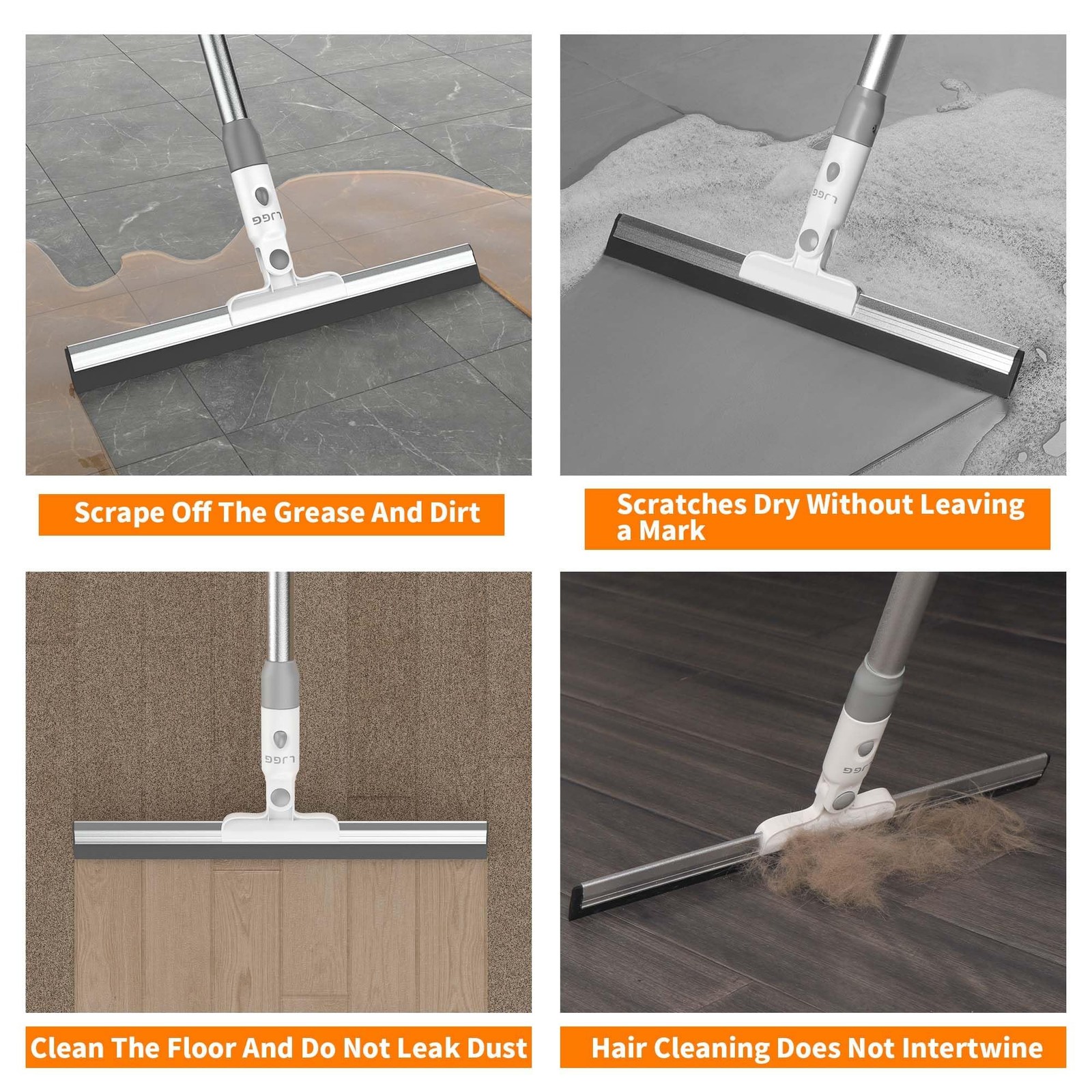Squeegee Broom For Floor 17″ Rubber Squeegee With 51″ Aluminum Alloy Pole For Ba