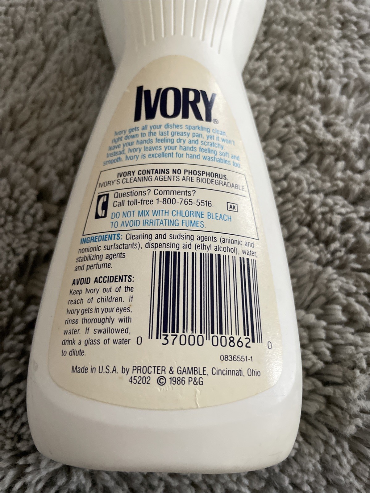 1X Ivory Dishwashing Liquid 22oz NEW Rare Full Bottle 1986