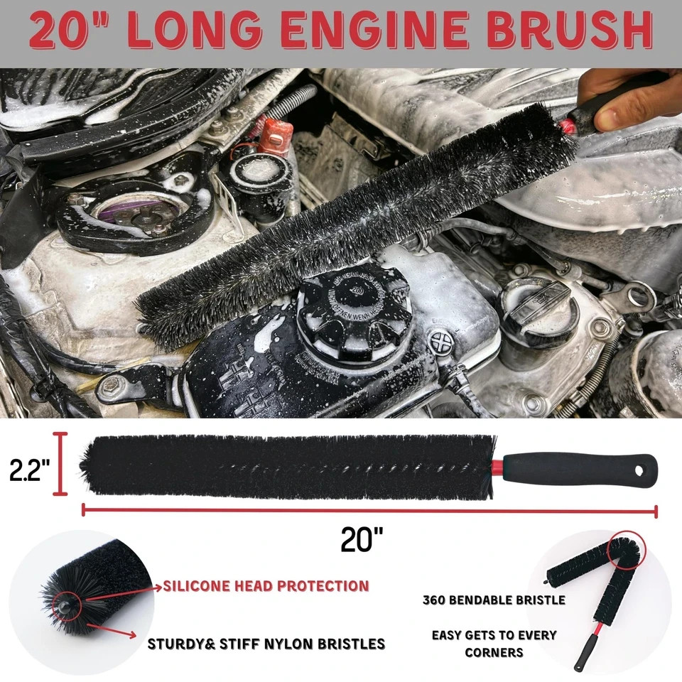 7PACK Car Engine Bay Details Cleaning Kit, Soft-bristled Engine Surface Brush…