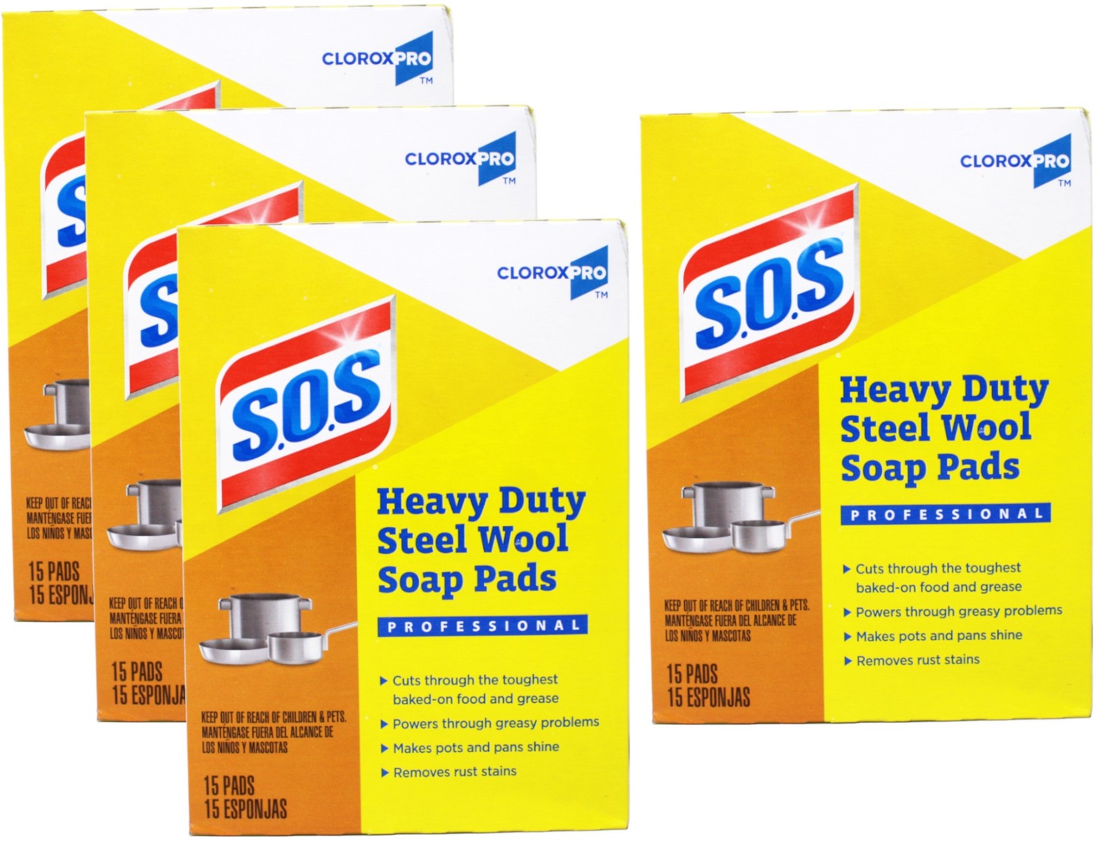 S.O.S Heavy Duty Steel Wool Soap Pads, 15 count – 4 Pack