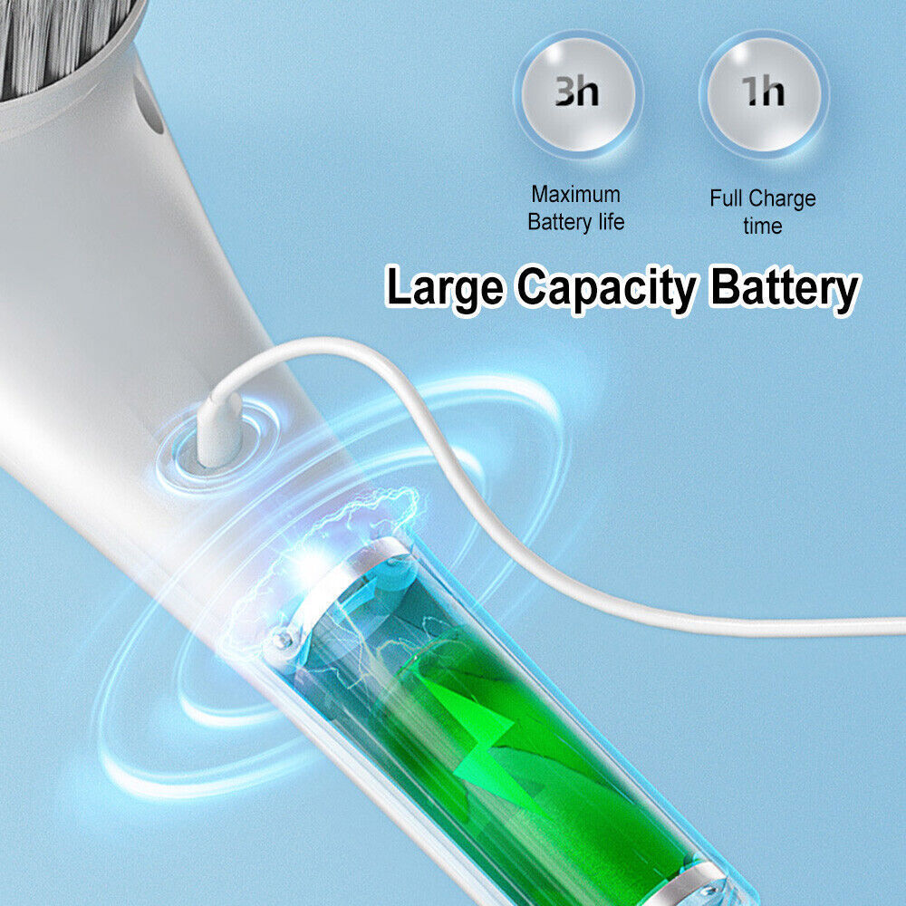 Cordless Electric Spin Scrubber, Rechargeable Turbo Cleaner with 5 Brush Heads