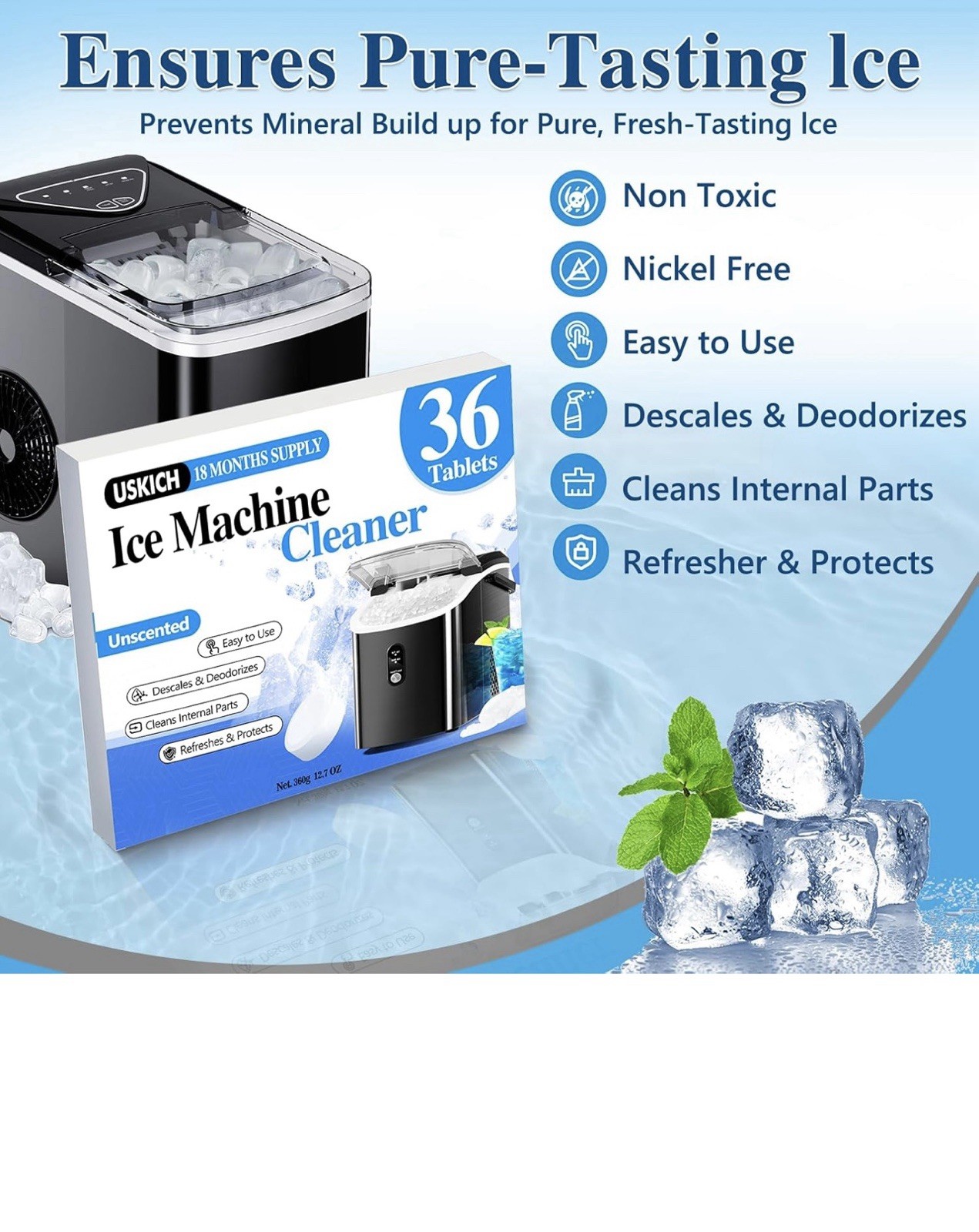36TABLETS Ice Machine Cleaner Descaler Gentle Household Cleaning&Descaling Sheet