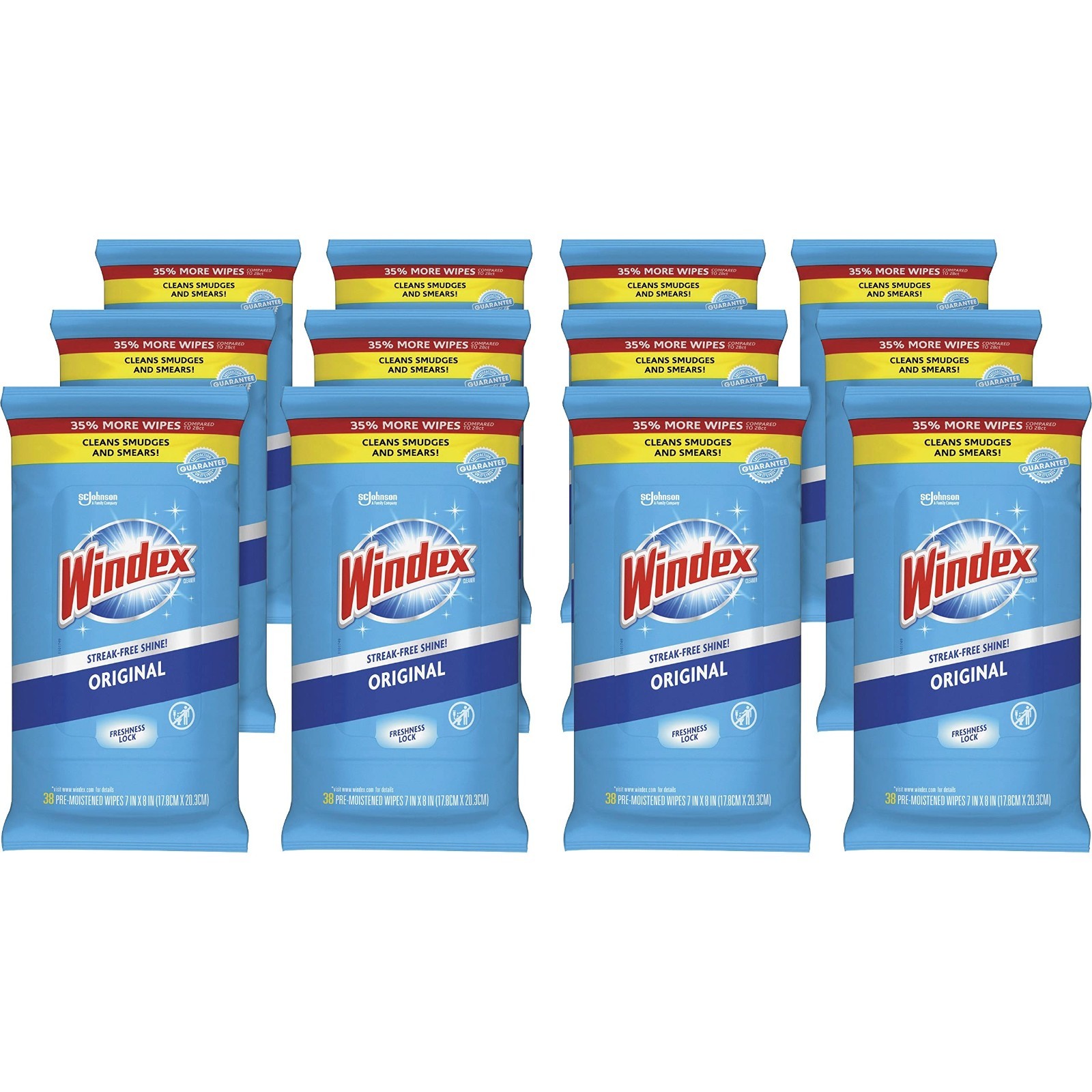Glass & Surface Wet Wipes, Unscented Cleaning Cloths, 7×8, 38 Count, 12 Packs