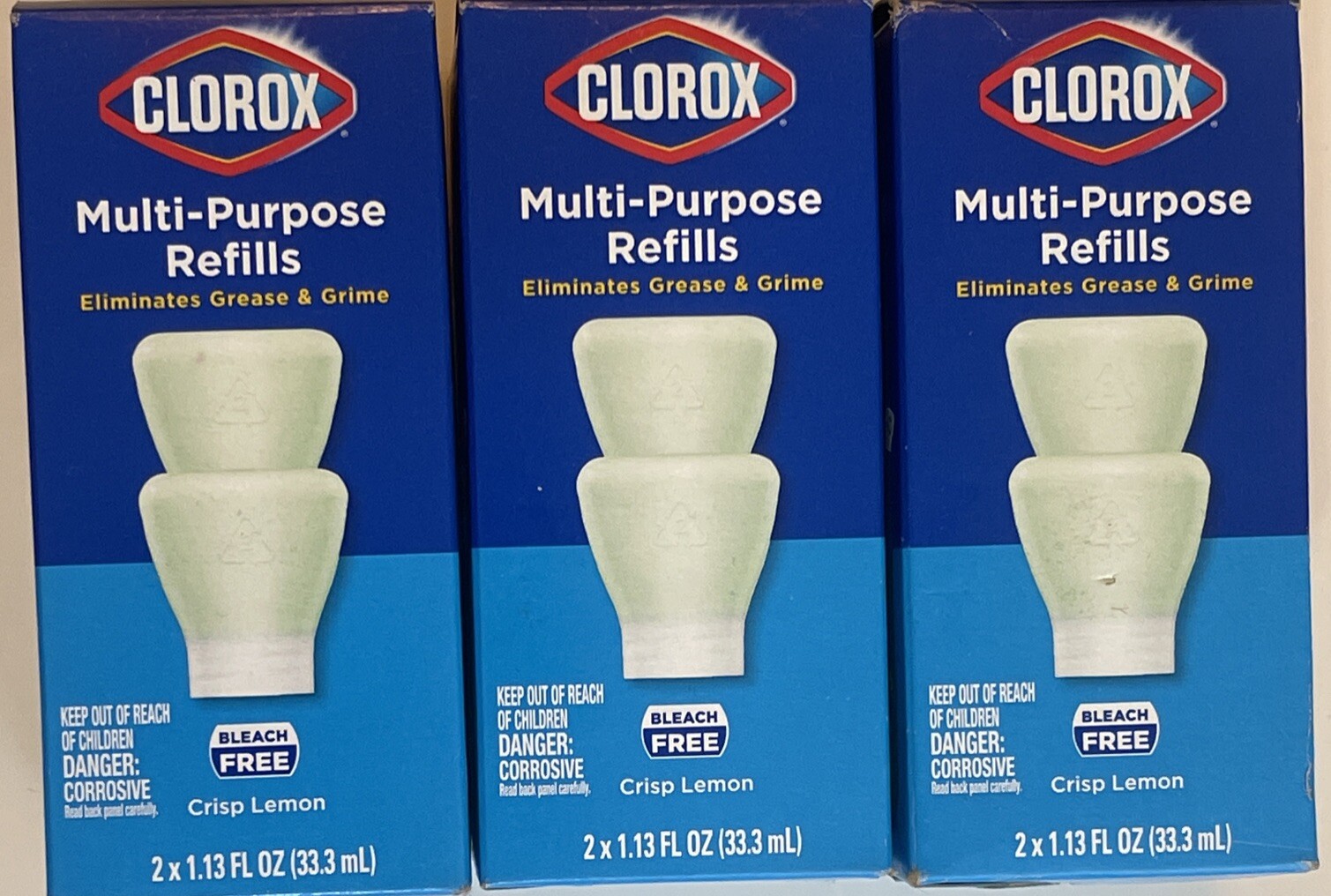 3 Clorox Multi-Purpose Cleaner Refills 2 pack Crisp Lemon New in Box