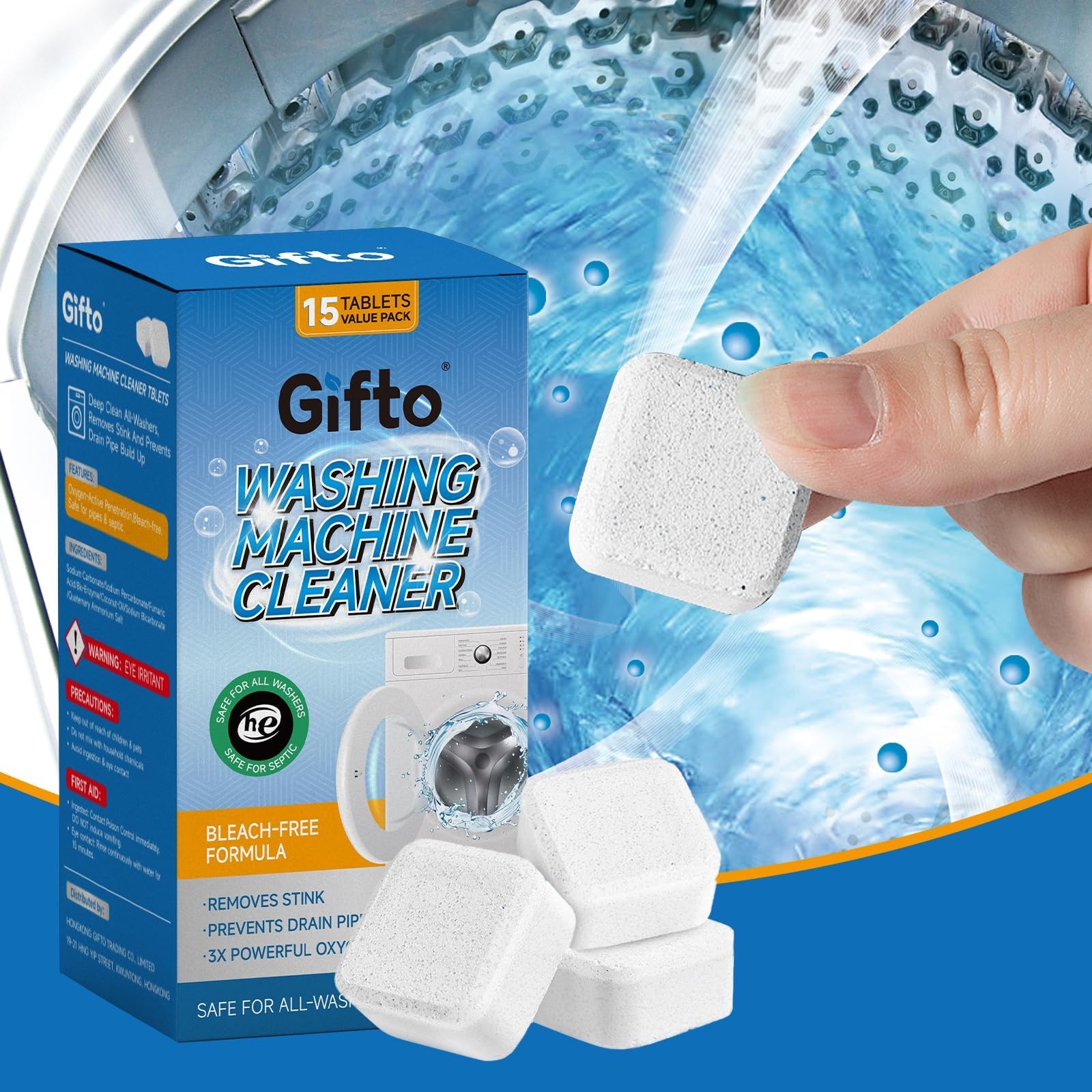 Gifto Washing Machine Cleaning Tablets, Individually Wrapped 15 Count, Fresh …