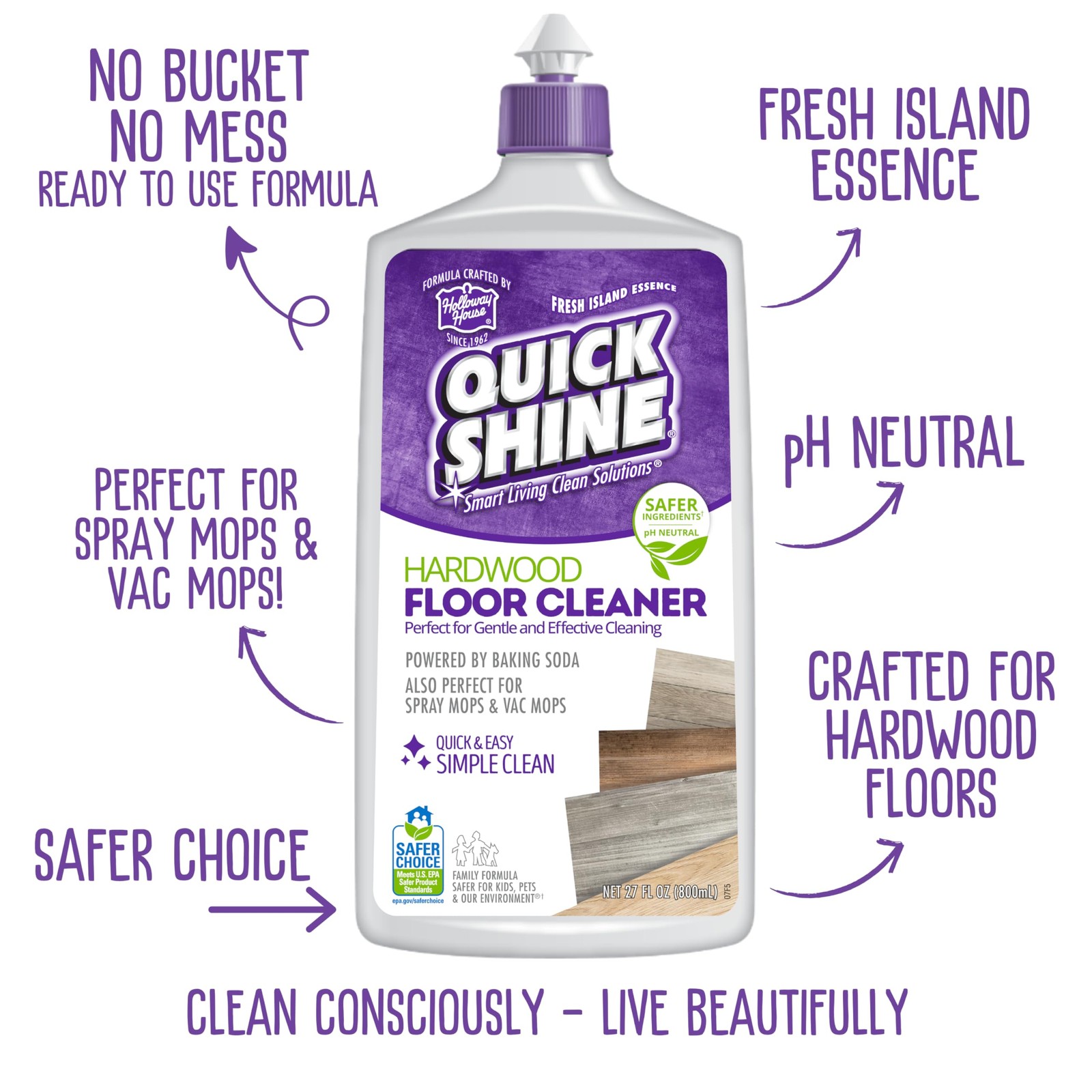 Quick Shine 2 Pack Smart Combo- Includes 1 Hardwood Floor Cleaner & 1 Hardwood
