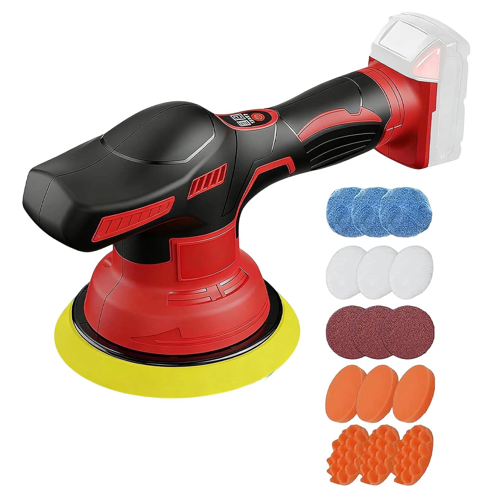 Updated Cordless Car Buffer Polisher Kit, 6 Inch Car Buffer with 8-Speed Orbi…