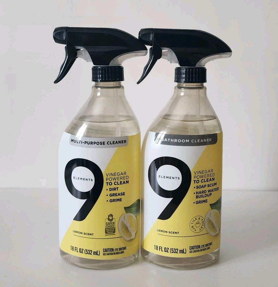 2 Pack 9 ELEMENTS VINEGAR POWERED CLEANER 18 oz LEMON SCENT