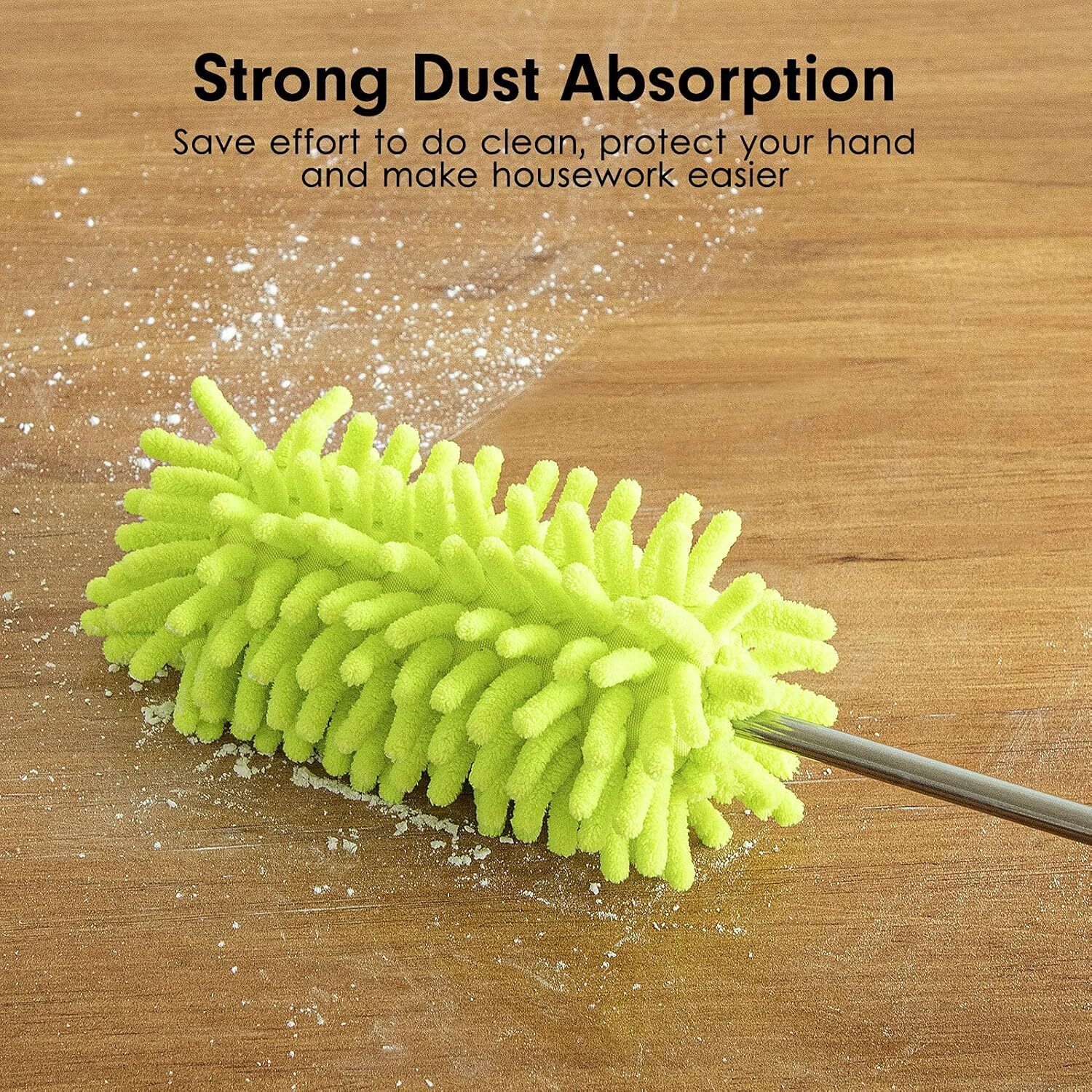 Microfiber Duster for Cleaning Extendable Pole Hand Washable Dusters Head Green
