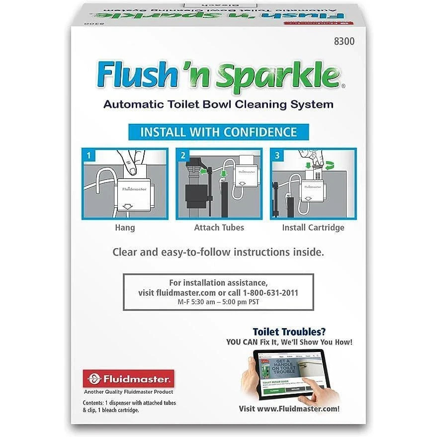 Fluidmaster 8300P8 Flush ‘n Sparkle Automatic Bleach Toilet Bowl Cleaning System