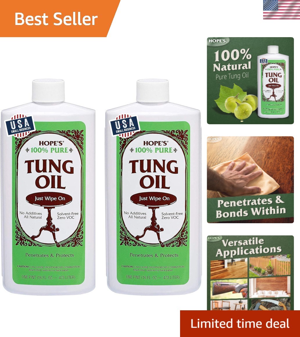 100% Pure Tung Oil, Food Safe, Waterproof Natural Wood Finish and Sealer for…