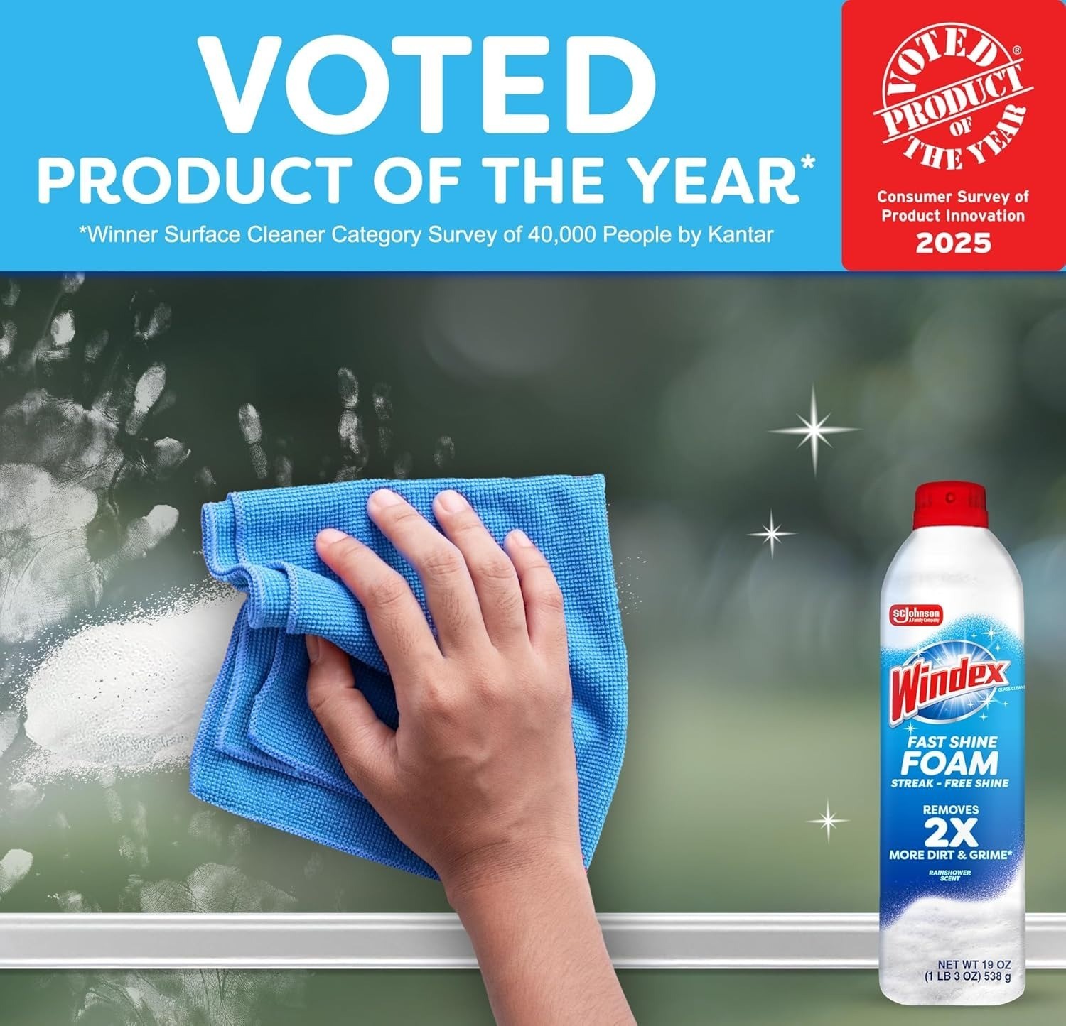 Windex Fast Shine Foam Glass Cleaner, No-Drip Aerosol Cleaning Spray, 19 Oz.