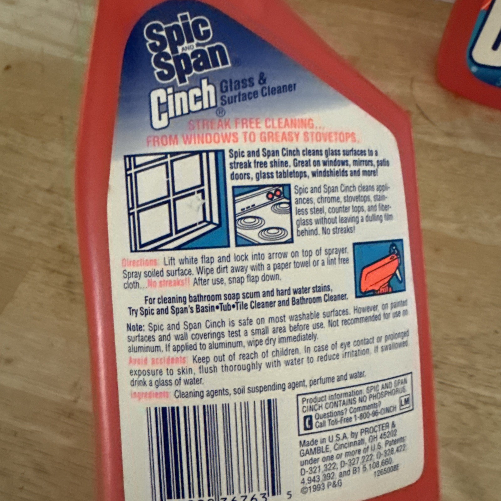 VTG 1993 Spic and Span Cinch 2in1 Glass Surface Cleaner 4 Bottles- 90% Full