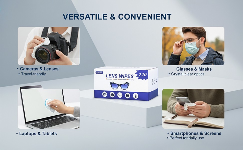 Lens Cleaning Wipes – Eyeglass Cleaner Wipes, Indivily Wrapped,
