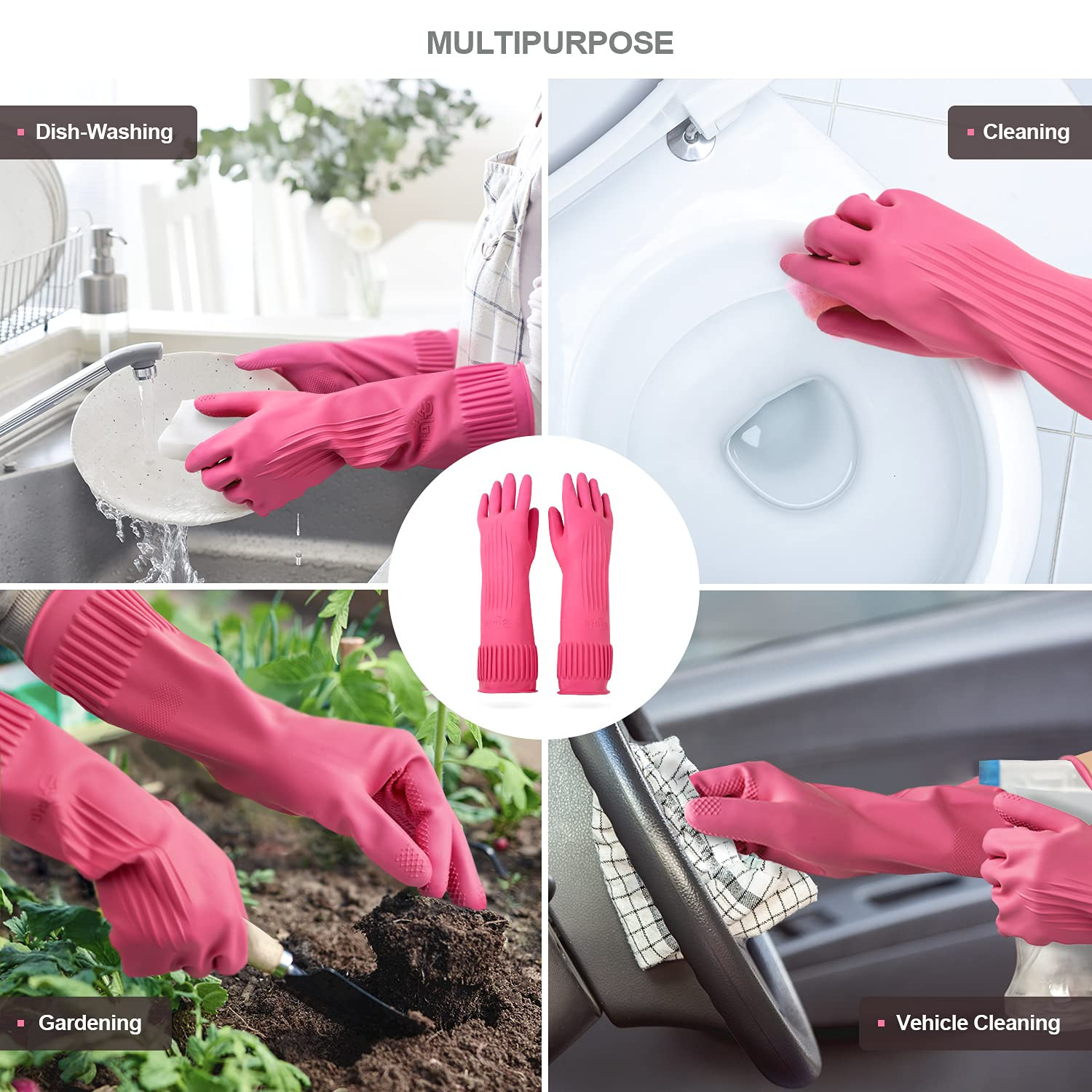 Mamison 2 Pairs Reusable Waterproof Household Dishwashing Cleaning Rubber Gloves