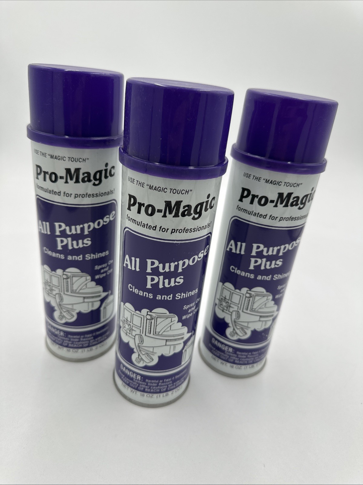 Lot Of 3 All Purpose Plus Aerosol Cleaner Polish Spray 18 Oz Multi-Surface
