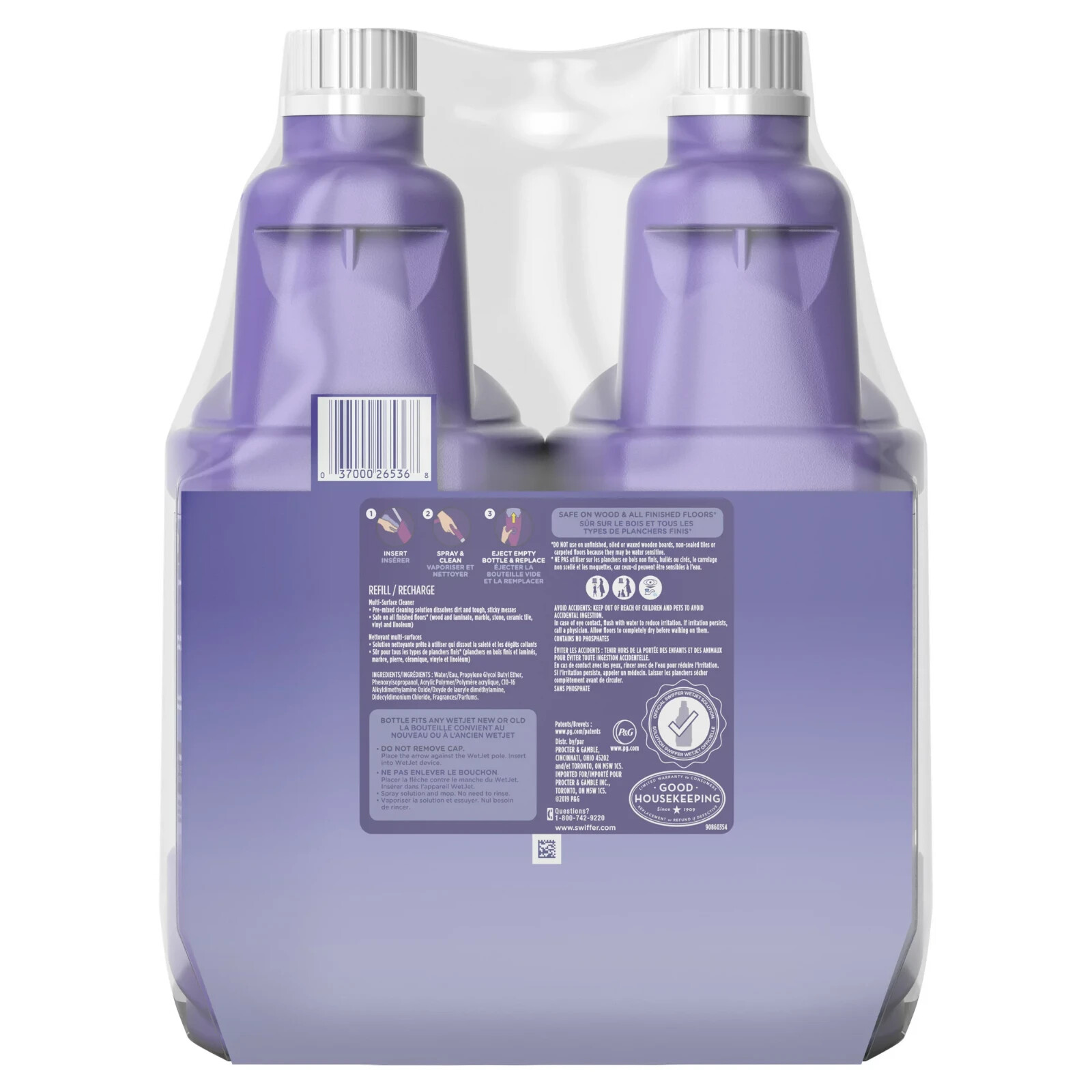 Swiffer WetJet Liquid Floor Cleaner, Lavender Vanilla & Comfort, 1.25 Liter (2 P