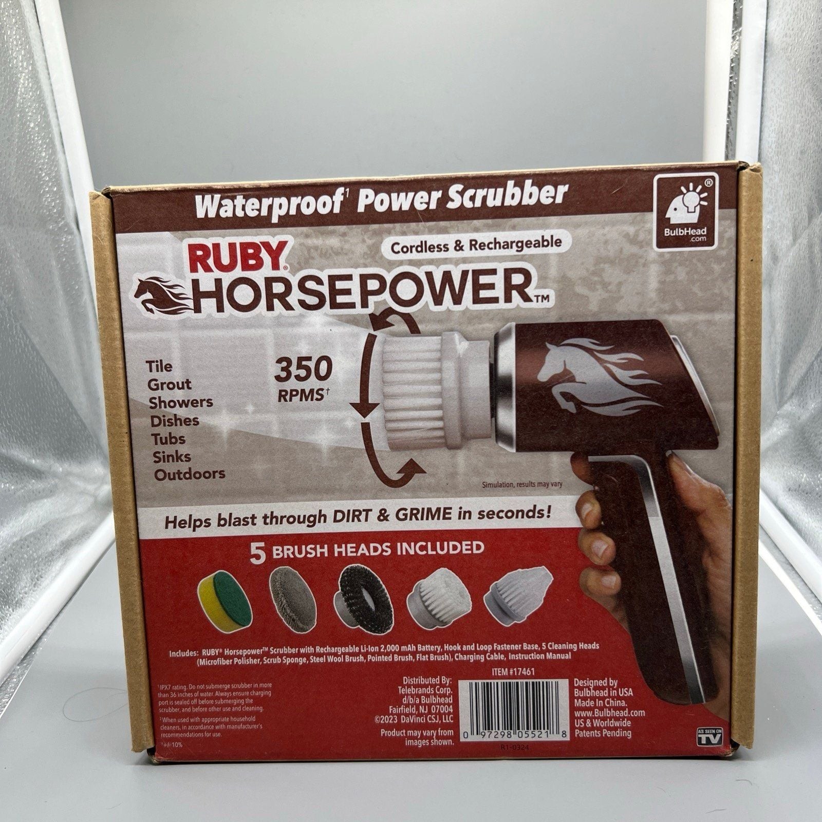 Ruby Horsepower Handheld Cordless Rechargeable Spinning Power Scrubber NIB