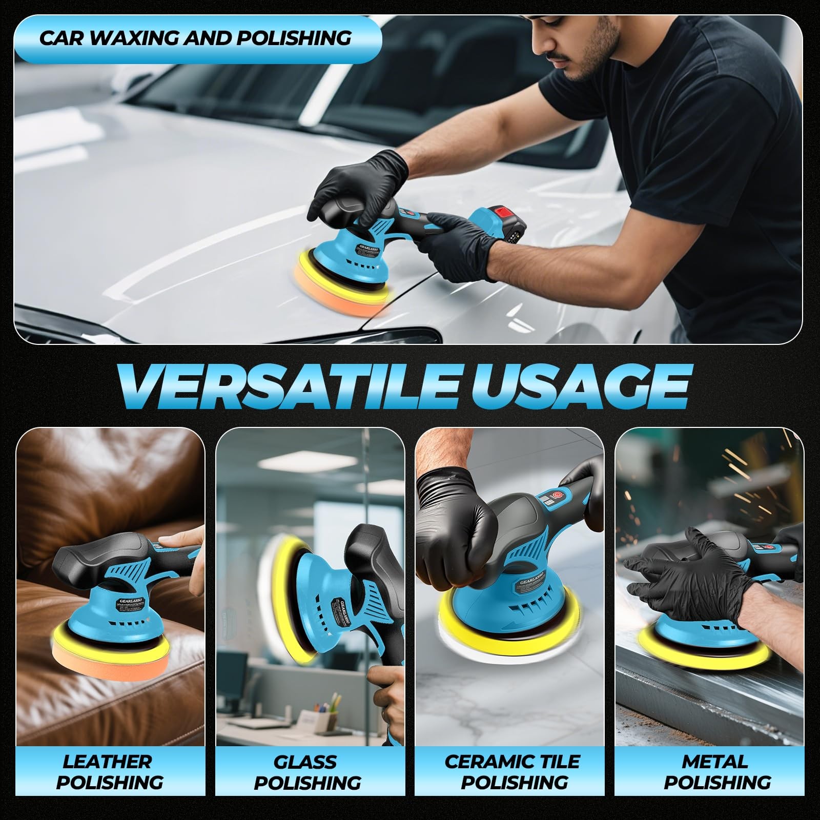 Car Buffer Polisher with 2x 2000mAh 21V Batteries 8 Variable Speed Car Polish…