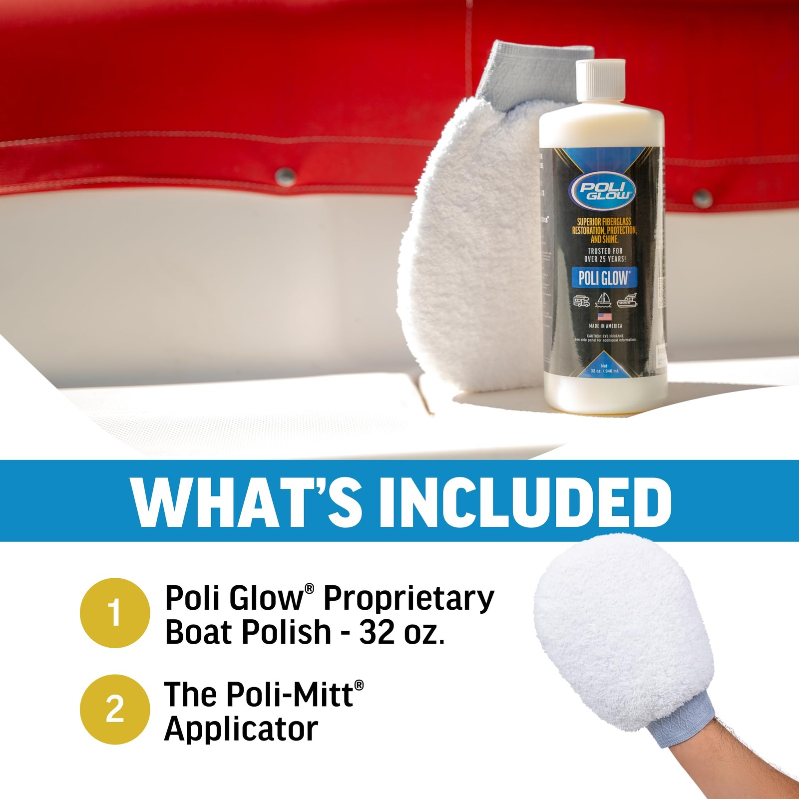 Poli Glow Boat RV Polish Kit with Applicator Mitt – 32 oz High-Gloss