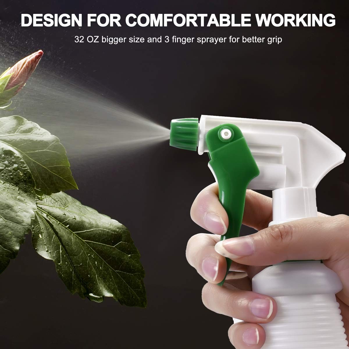3 Pack Heavy Duty Plastic Spray Bottles 32 Oz – Leak Proof, Adjustable Nozzle fo