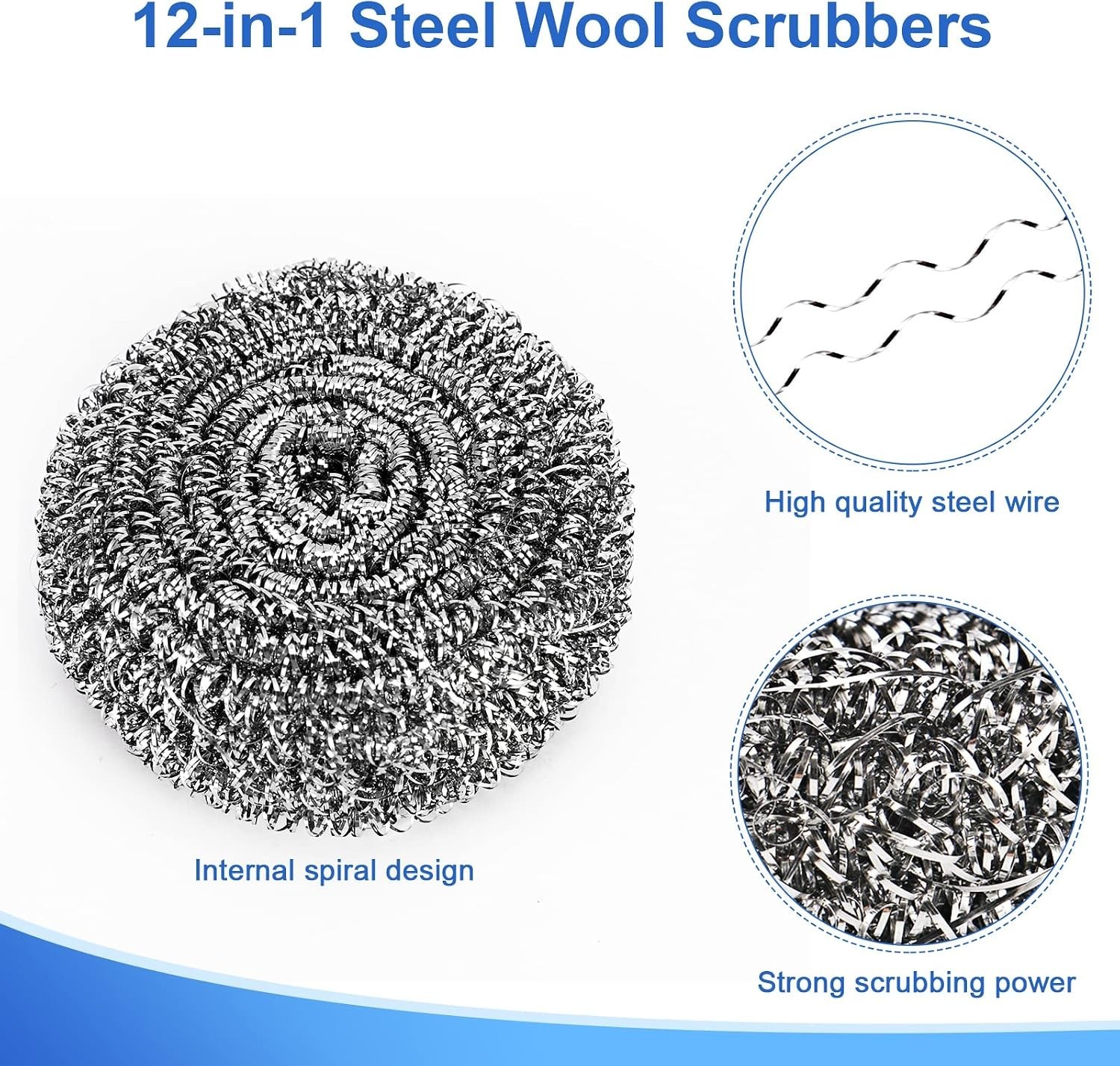 12Pack Upgraded Steel Wool Scrubbers – Stainless Steel Scrubber, Metal Scour…