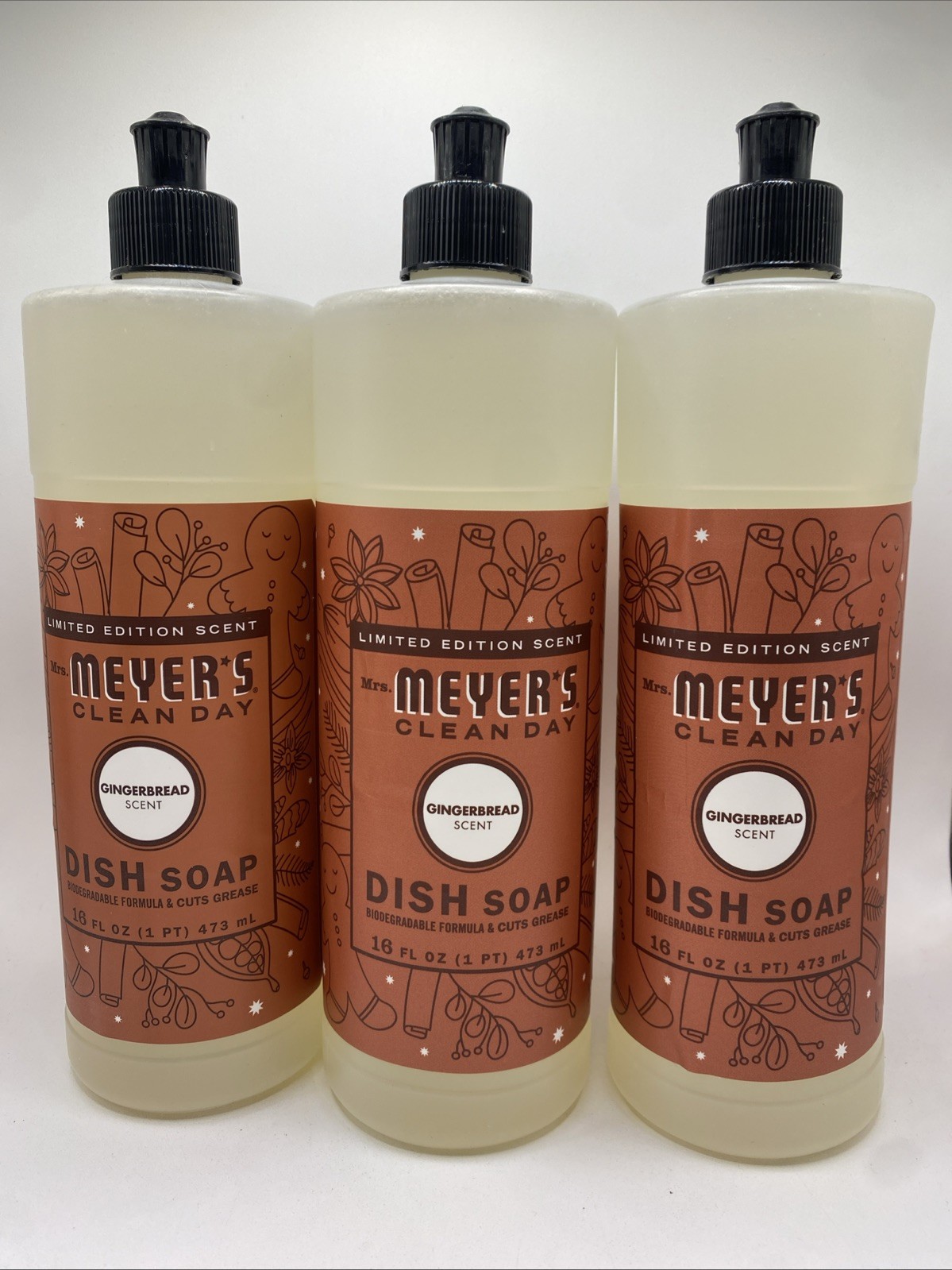 Mrs. Meyer’s Clean Day Dish Soap Gingerbread Scent Limited Edition 16oz 3-Pack