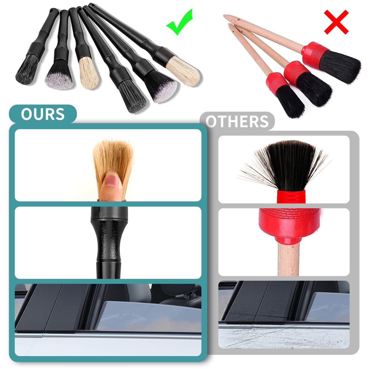 7PCS Car Detailing Brush Set, Ultra Soft Boars Hair Car Interior Detailing Br…