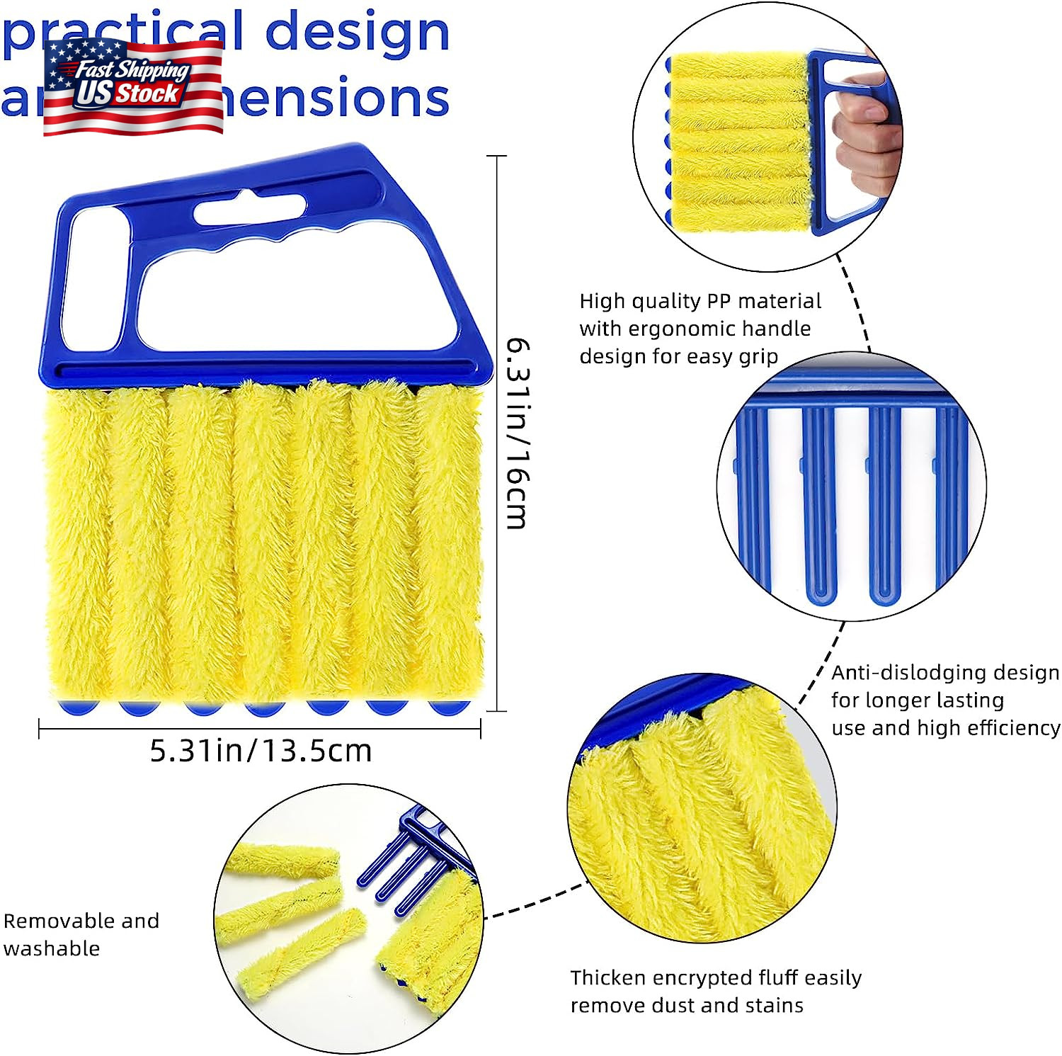 4Pcs Window Venetian Blind Cleaner Duster Tool,Washable 7 Fingers Dusting Cleane