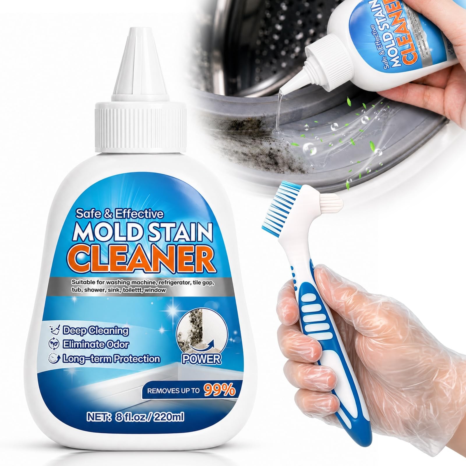 Mold Stain Remover Gel, 8 Fl Oz Heavy-Duty Thick Gel Formula for Washing Mach…
