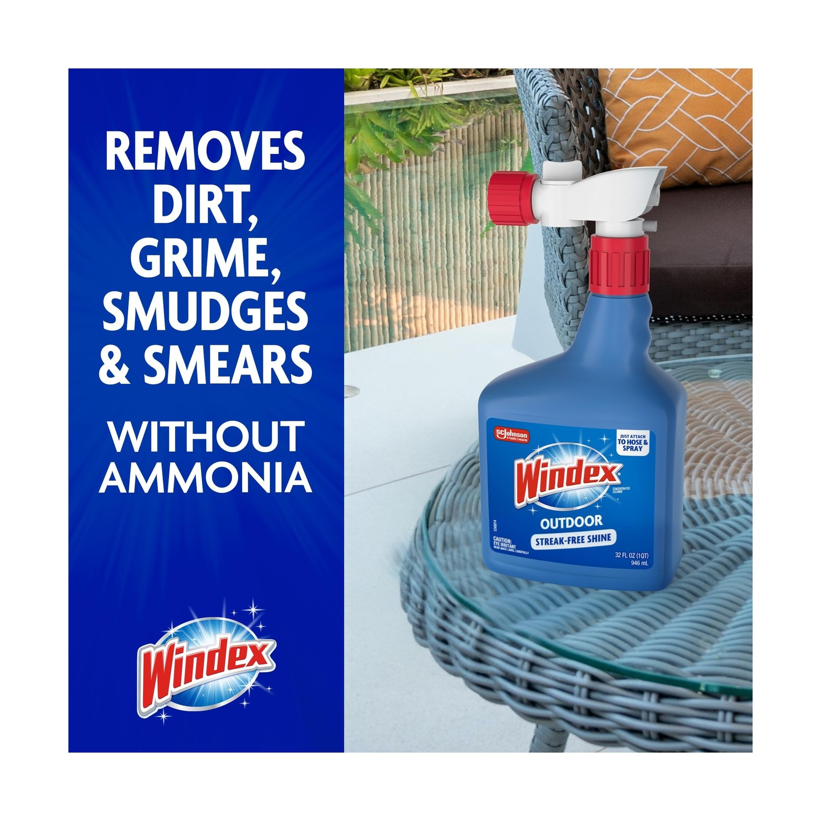 Windex Outdoor Window and Glass Cleaner for Hose Ammonia Free, Concentrated F…