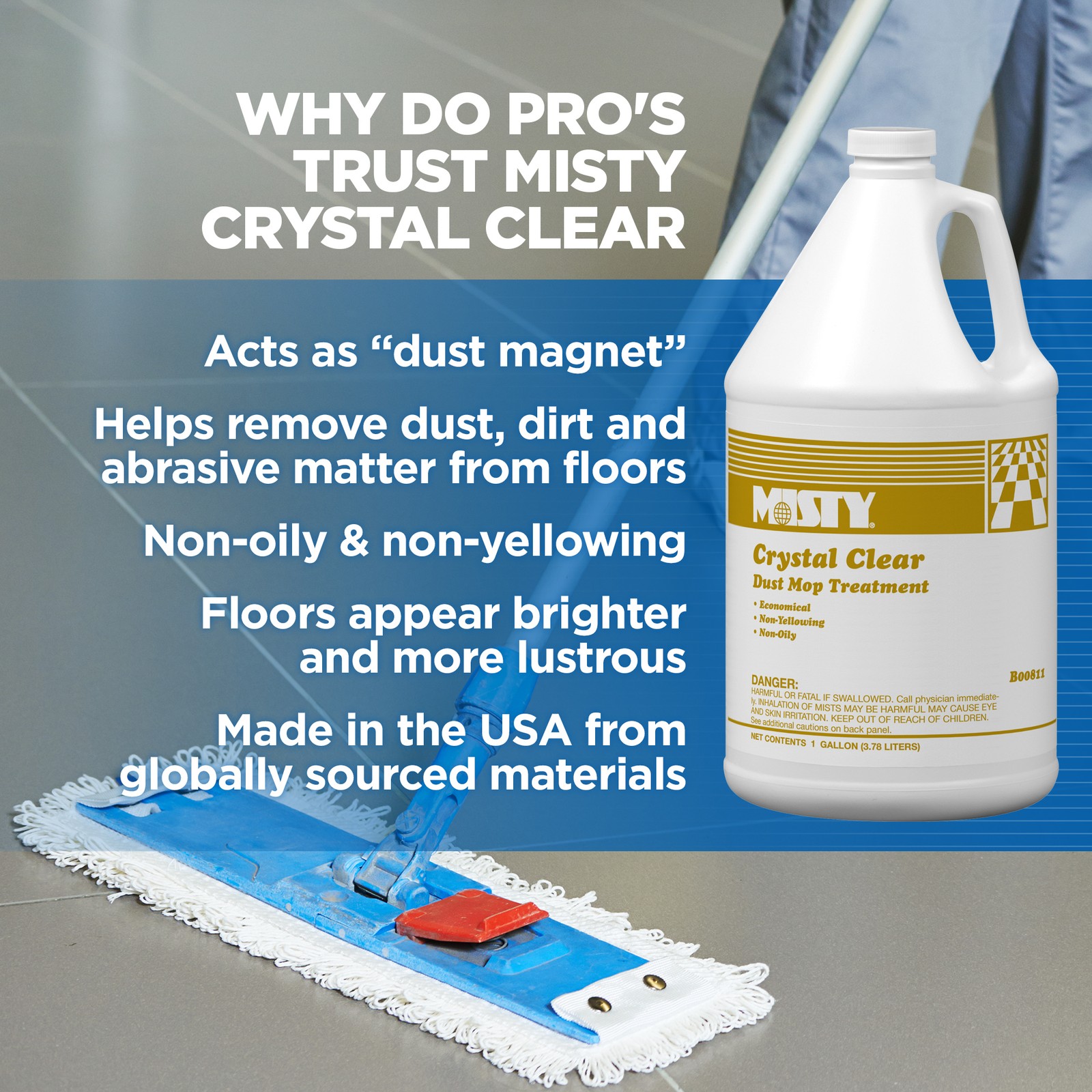 MISTY Crystal Clear Dust Mop Treatment – 1 Gallon (Case of 4) 1003411 – Helps in