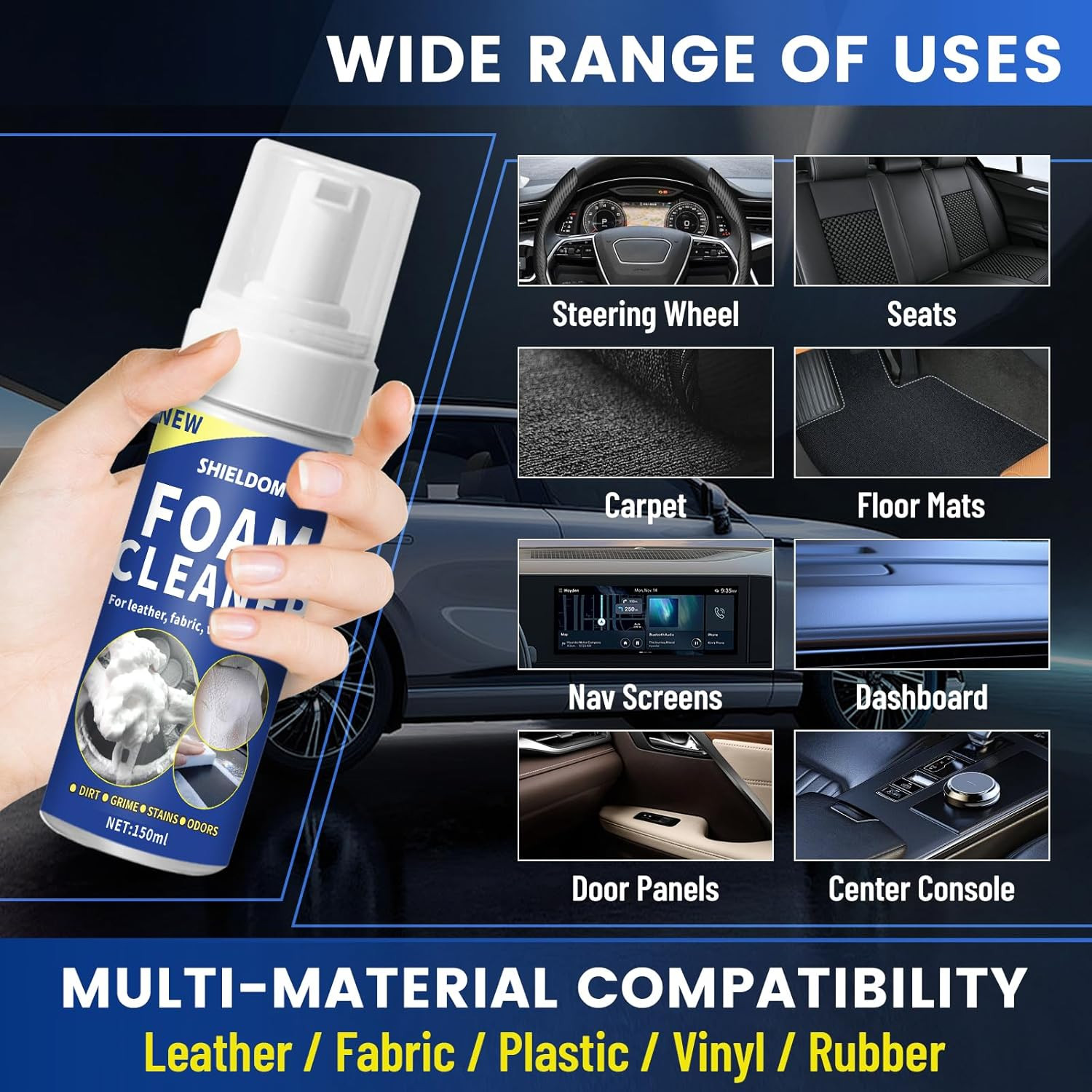 SHIELDOM Car Interior Cleaner Kit Multifunctional Car Seat Foam Cleaner Powerful