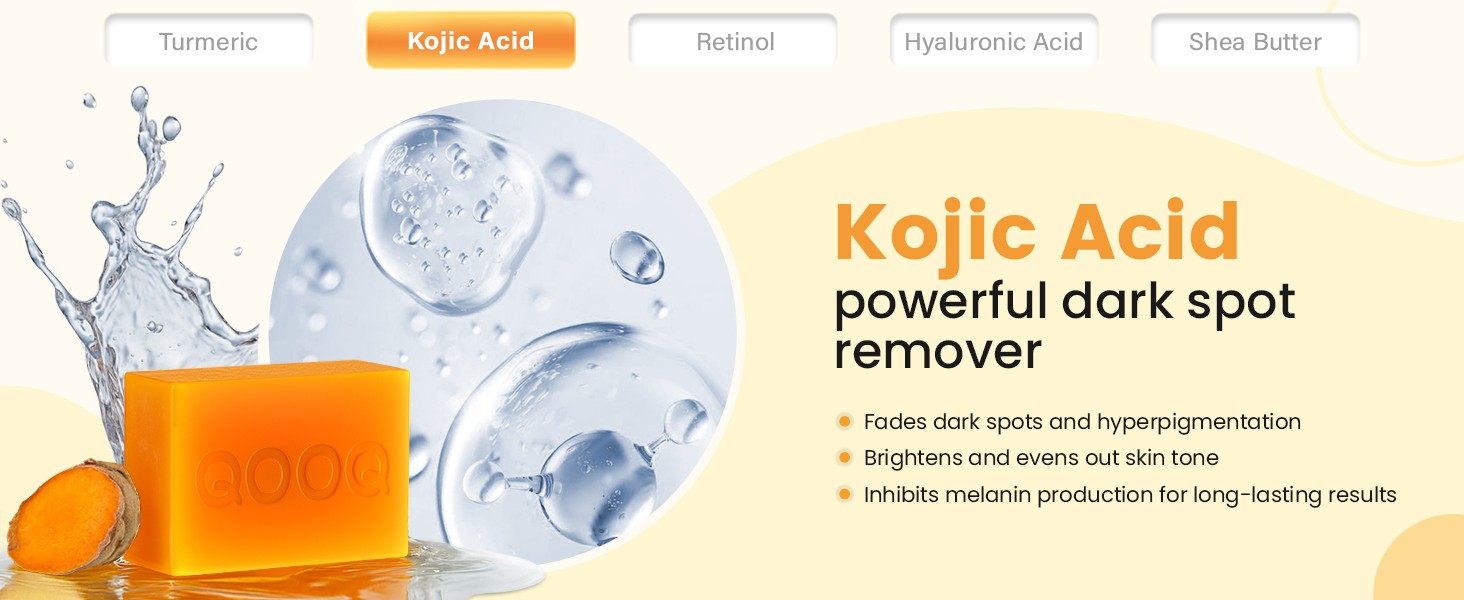 Turmeric Kojic Acid Soap for Dark Spots Remover – Facial Cleansing Bar with