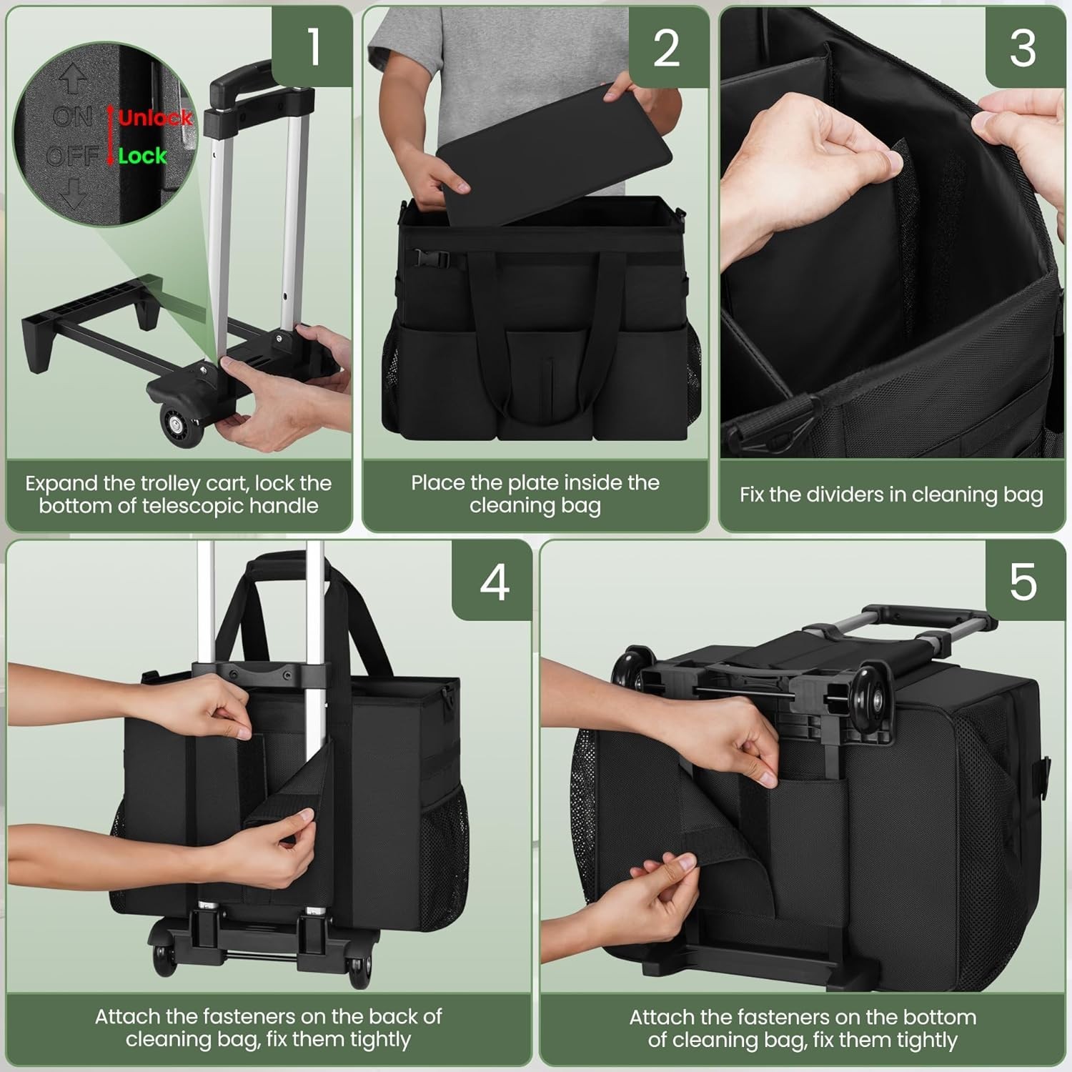 Luxurious Rolling Cleaning Caddy with Detachable Trolley & Water-Resistant Nylon