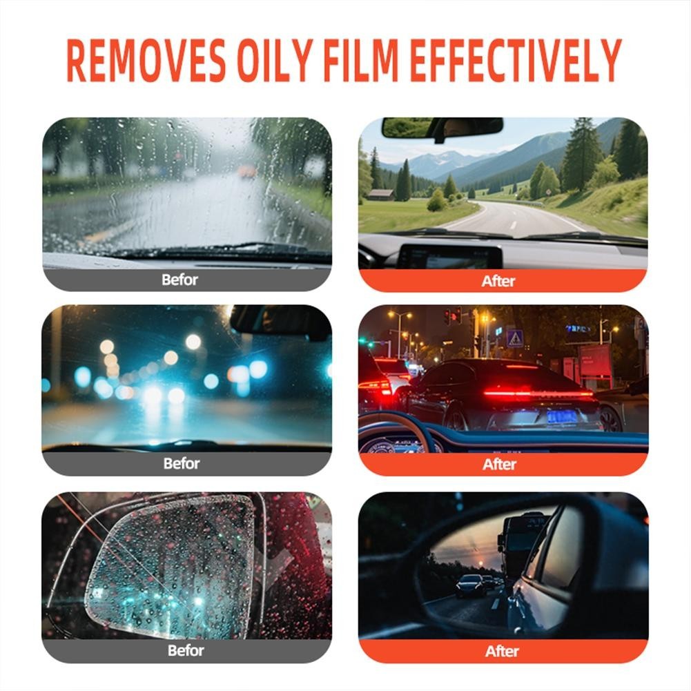 100g Car Windshield Oil Film Remover Glass Cleaner Anti Fog Rain Repellent Brush