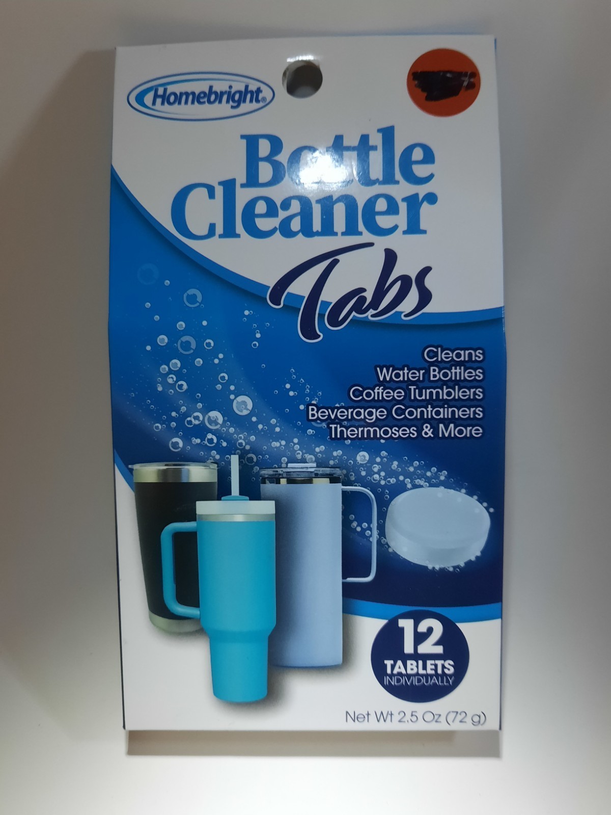 Homebright Bottle Cleaner Tabs – 12 Tablets for Water Bottles, Coffee Tumblers,