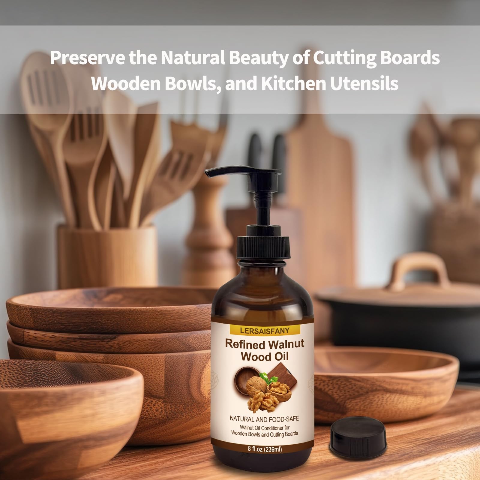 Walnut Wood Oil Bowl Conditioner Food Safe for Wooden Cutting Board and 8oz