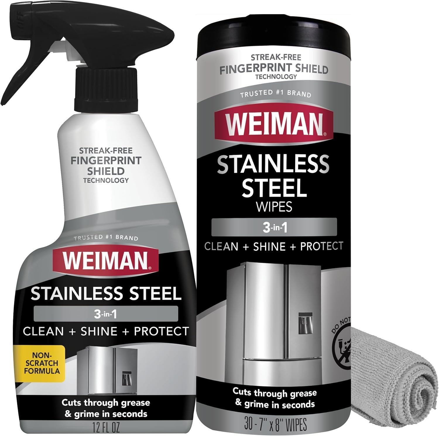 Stainless Steel Cleaner & Polish Kit, 3 Piece – Spray, Wipes & Cloth, Anti-Fi…