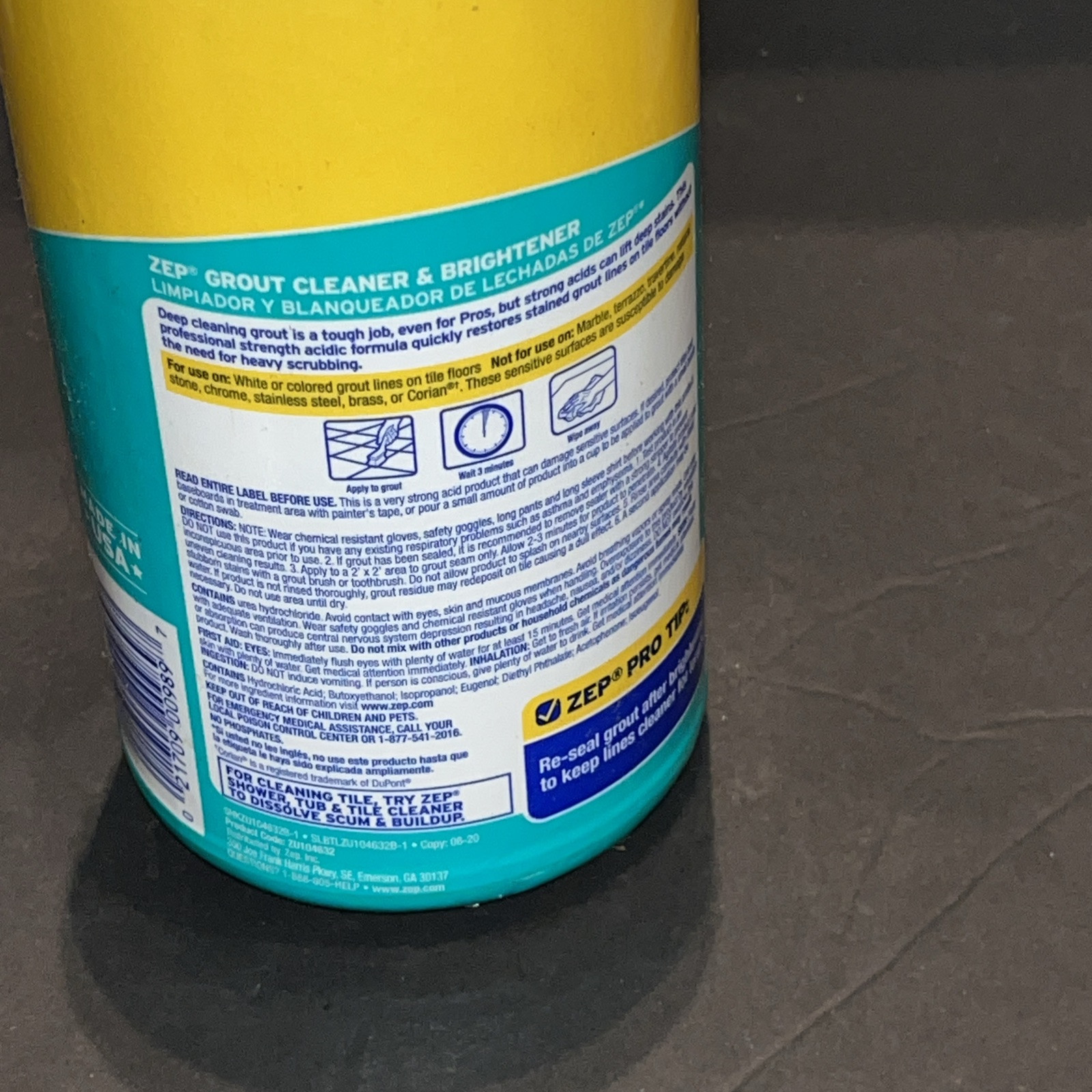 Zep GROUT CLEANER & Whitener 32 oz. Professional Strength Stains Lines ZU104632