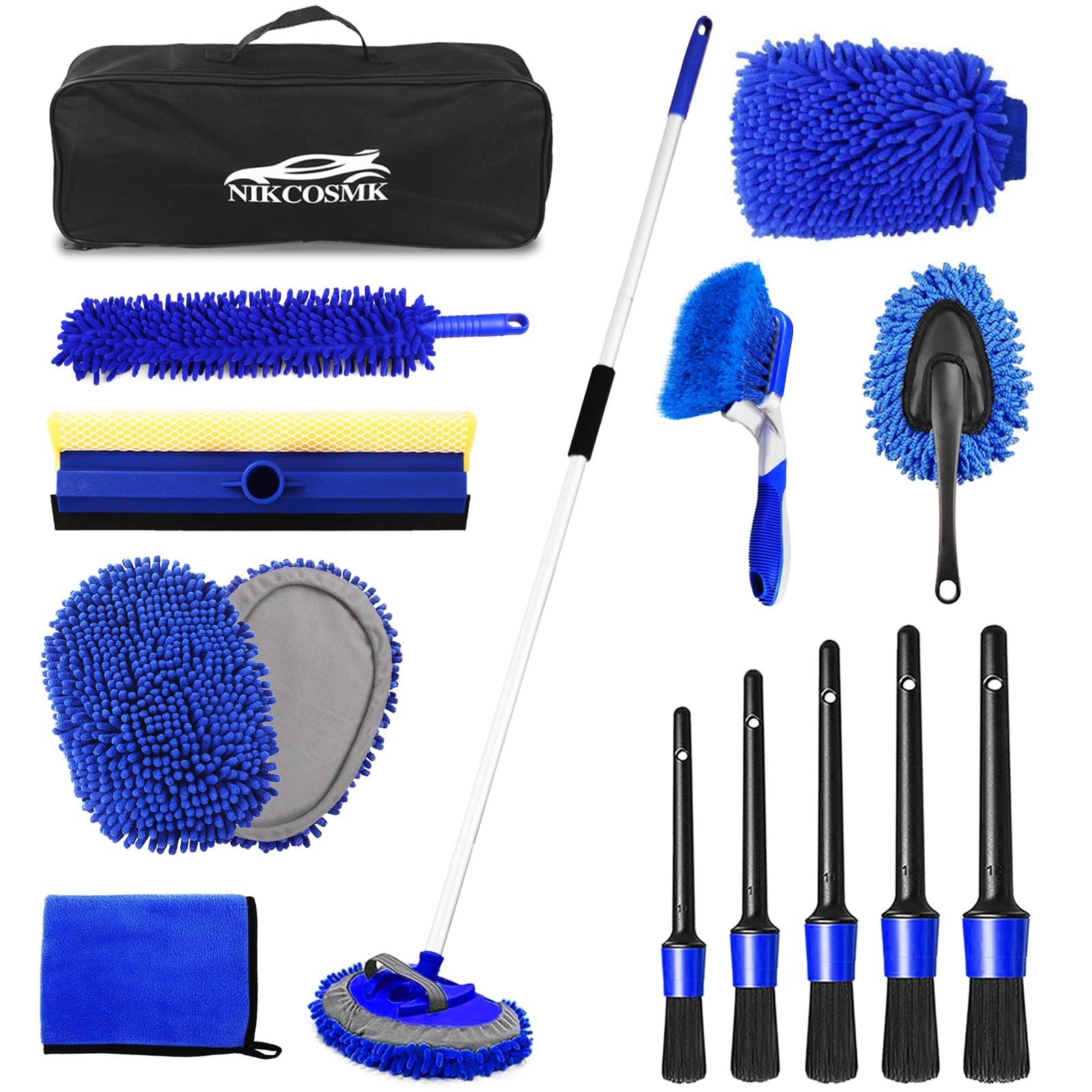 62” Car Wash Brush Kit Mitt Mop Sponge with Long Handle, 1 Chenille ScratchF…