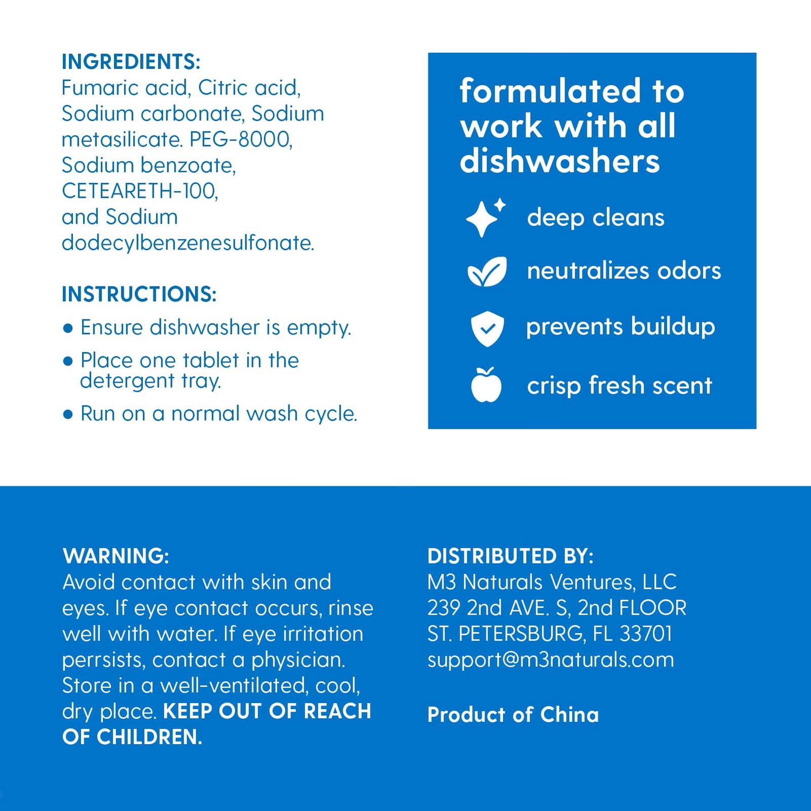 Dishwasher Cleaner Tablets Fresh Apple Scented 24 Tablets 1-Year Supply M3