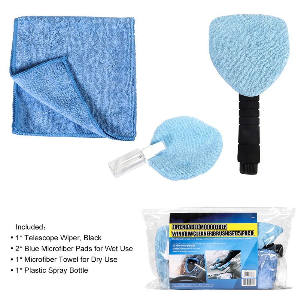 5Pcs Cleaning Duster Set for Car Household Use Reusable Blue with Spray Bottle
