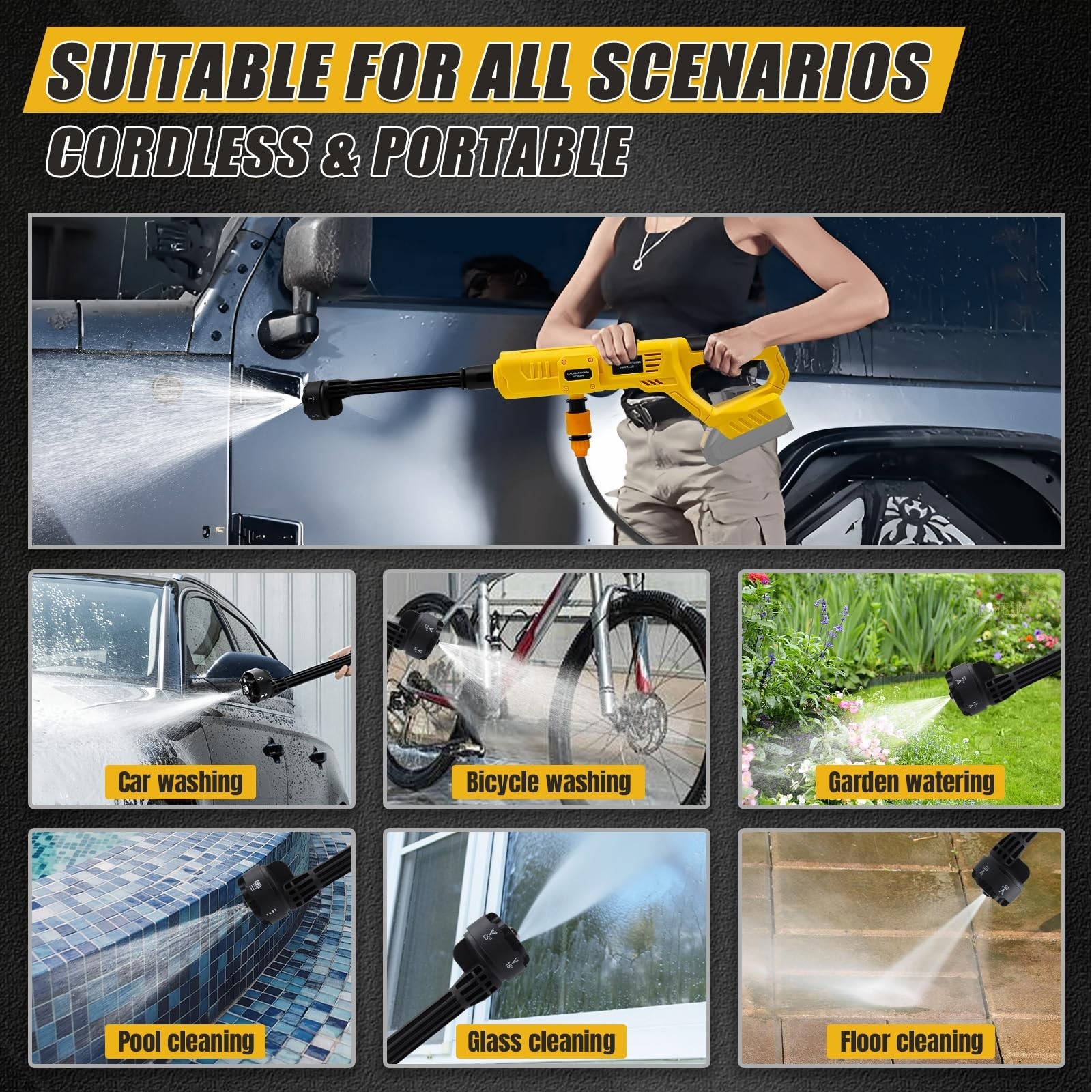 Cordless 20V Cleaning Tool, 21000RPM with 6-in-1 Nozzle & Foam Cannon for Car, F